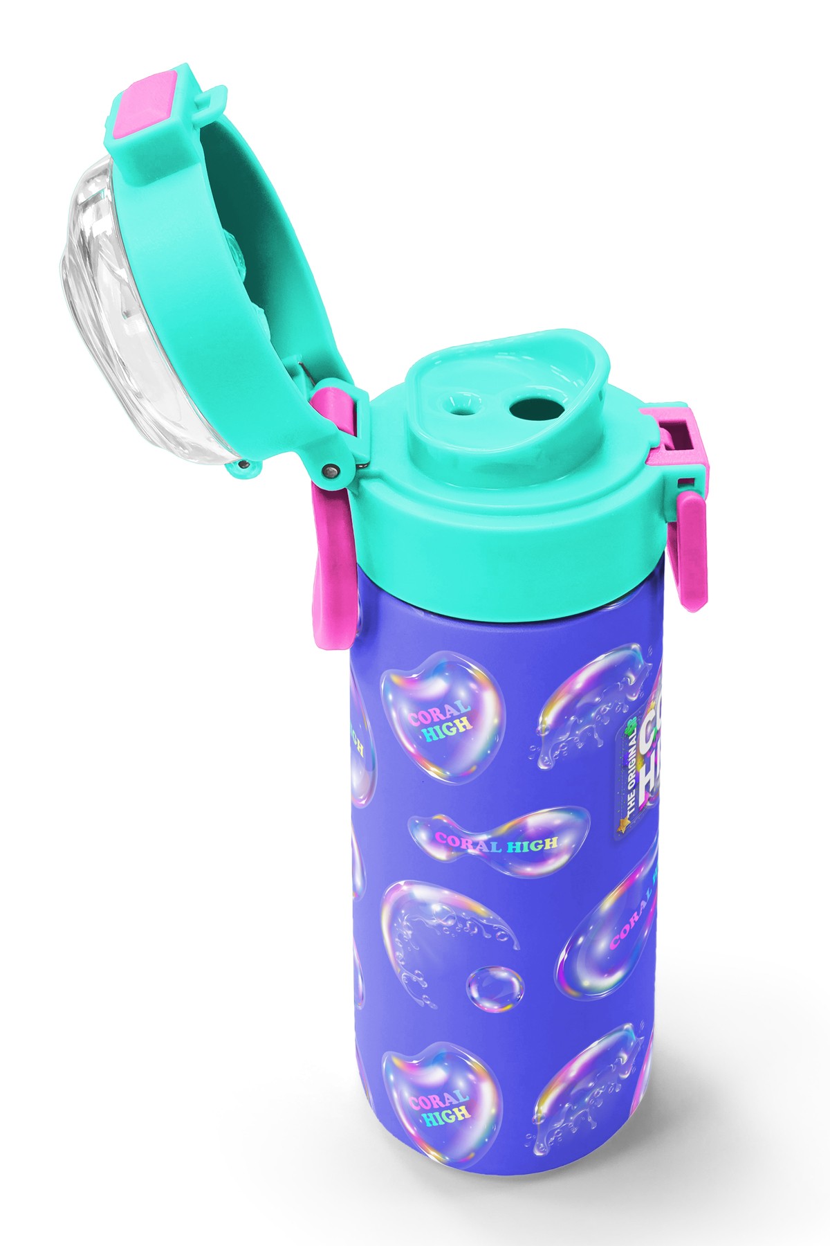 Coral High Kids Lavanta Pembe Baloncuk Desenli Pipetli ve Direkt İçim Çelik Termos 500 ml 31981