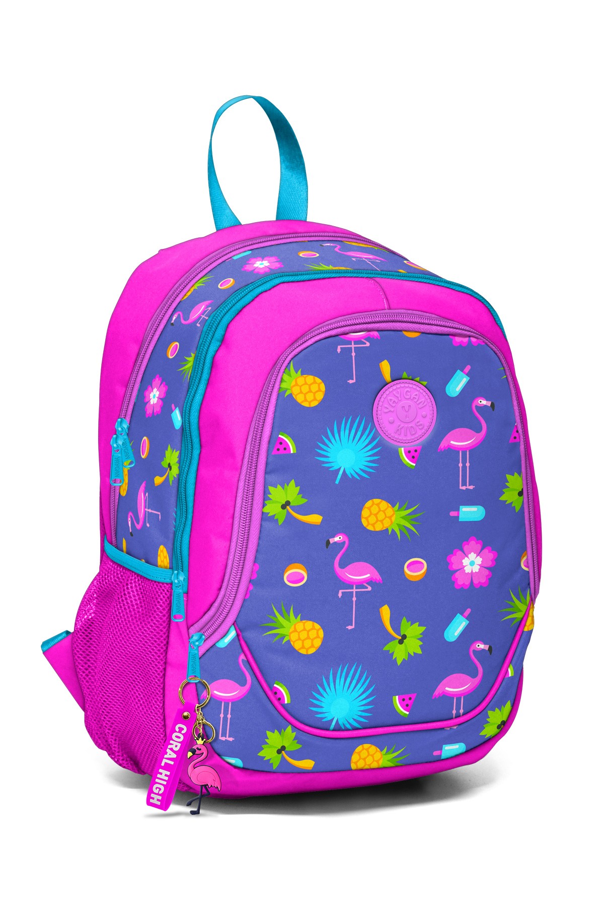 Coral High Kids Pembe Lavanta Tropikal Desenli Üç Bölmeli Okul Sırt  Çantası 14366