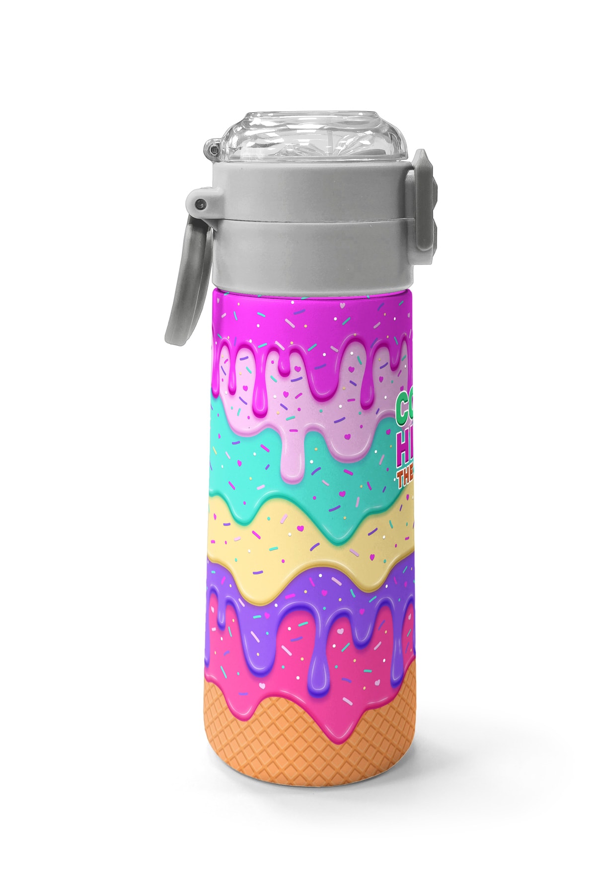 Coral High Kids Pembe Rengarenk Dondurma Desenli Pipetli ve Direkt İçim Çelik Termos 500 ml 31938