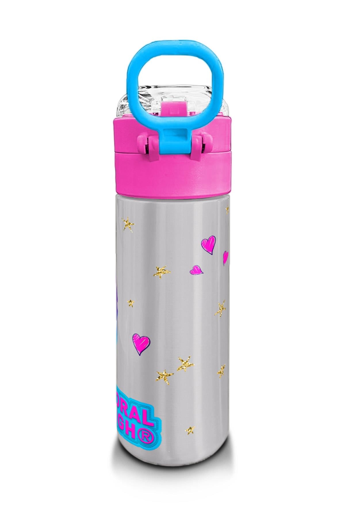 Coral High Kids Pembe Mavi Peri Desenli Pipetli ve Direkt İçim Çelik Termos 500 ml 31803