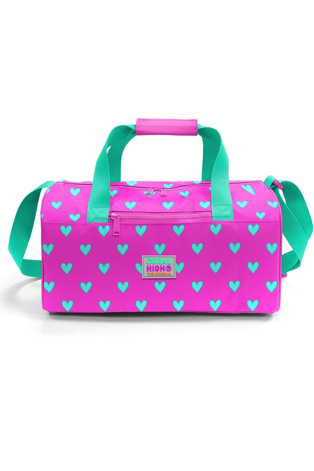 Coral High Neon Pembe Su Yeşili Kalp Desenli Spor Çantası 27513