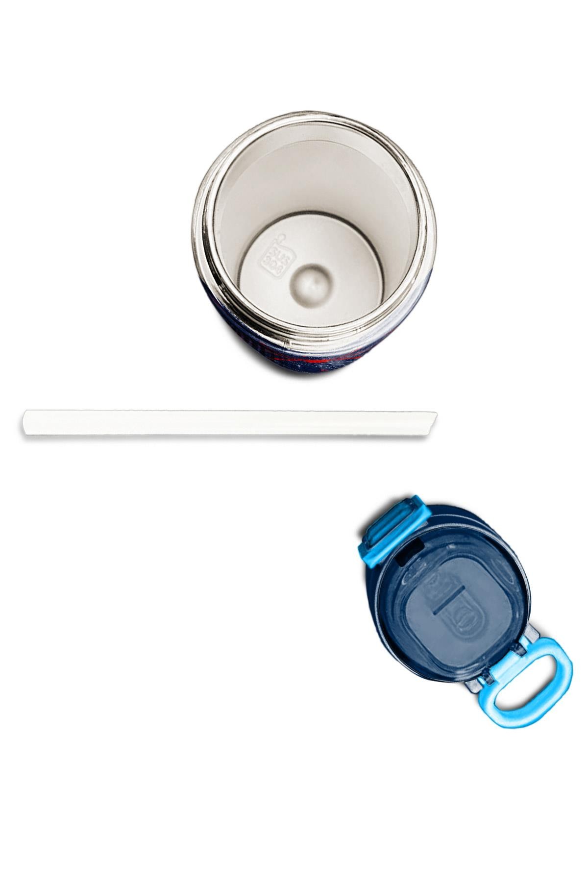 Coral High Kids Lacivert Kırmızı Örümcek Desenli Pipetli ve Direkt İçim Çelik Termos 500 ml 31931