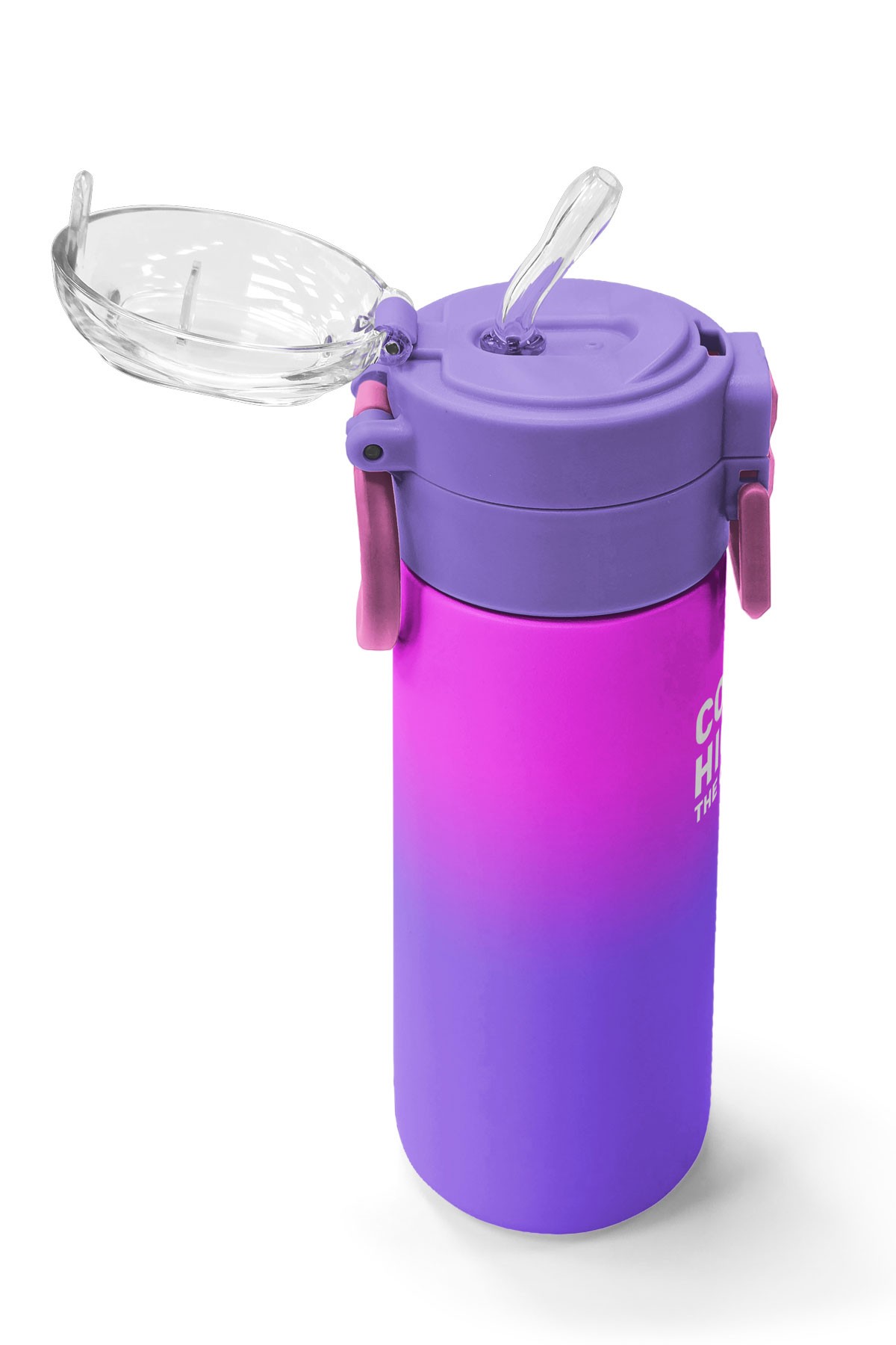Coral High Kids Mor Renk Geçişli Desenli Pipetli ve Direkt İçim Çelik Termos 500 ml 31963