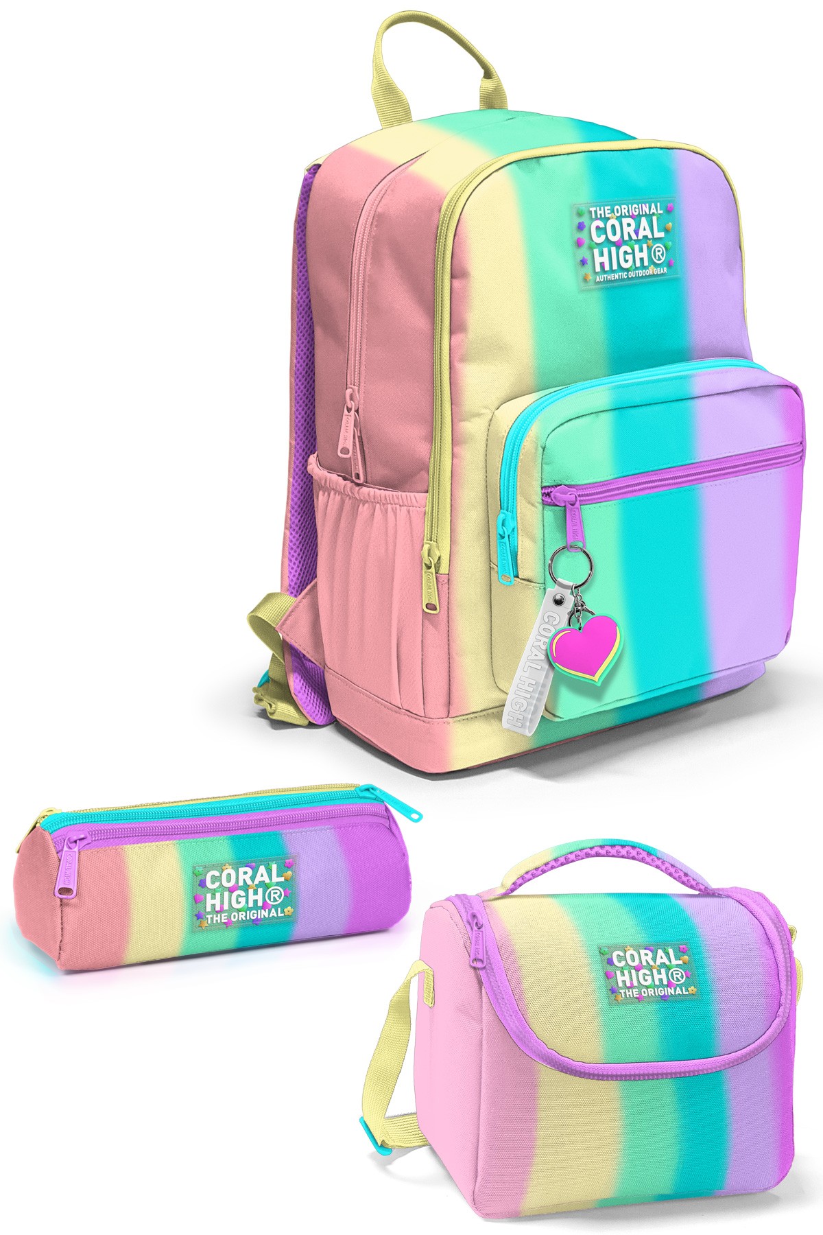 Coral High Renkli Çizgili Desenli 3’lü Okul Çanta Seti SET0123630