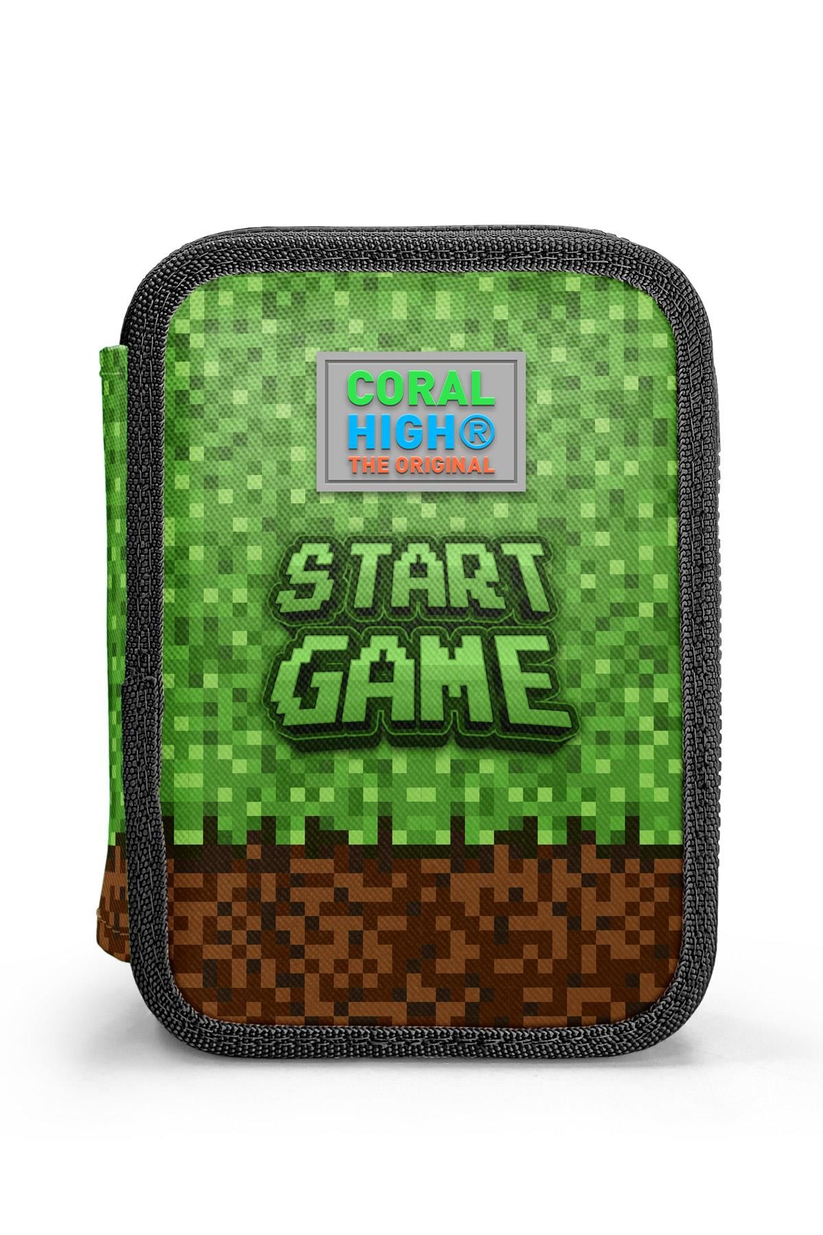 Coral High Kids Yeşil Kahverengi High Craft Desenli Çift Katlı Kalem Çanta 11154