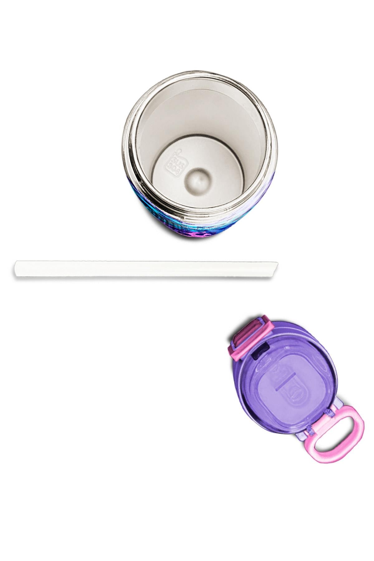 Coral High Kids Mor Leopar Desenli Pipetli ve Direkt İçim Çelik Termos 500 ml 31846