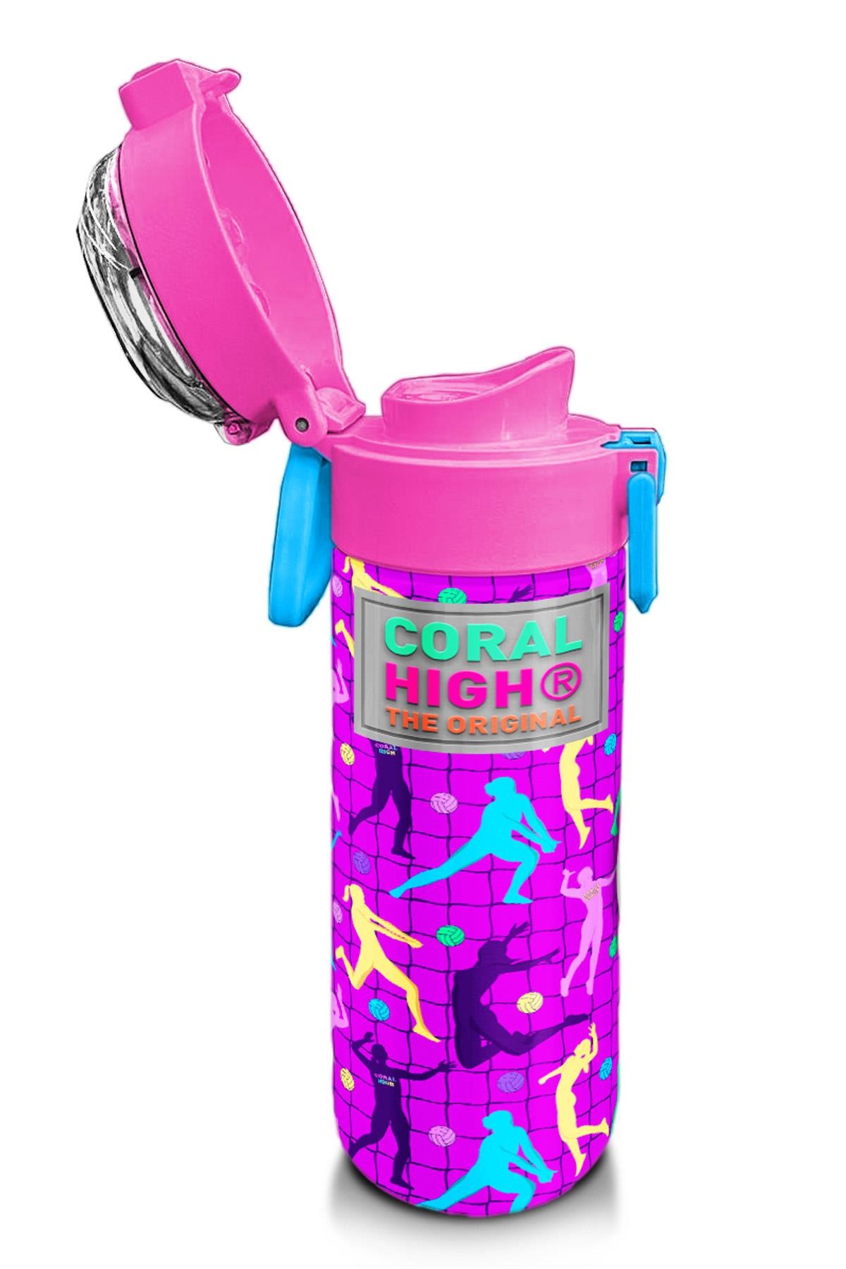 Coral High Kids Pembe Mor Voleybol Desenli Pipetli ve Direkt İçim Çelik Termos 500 ml 31795