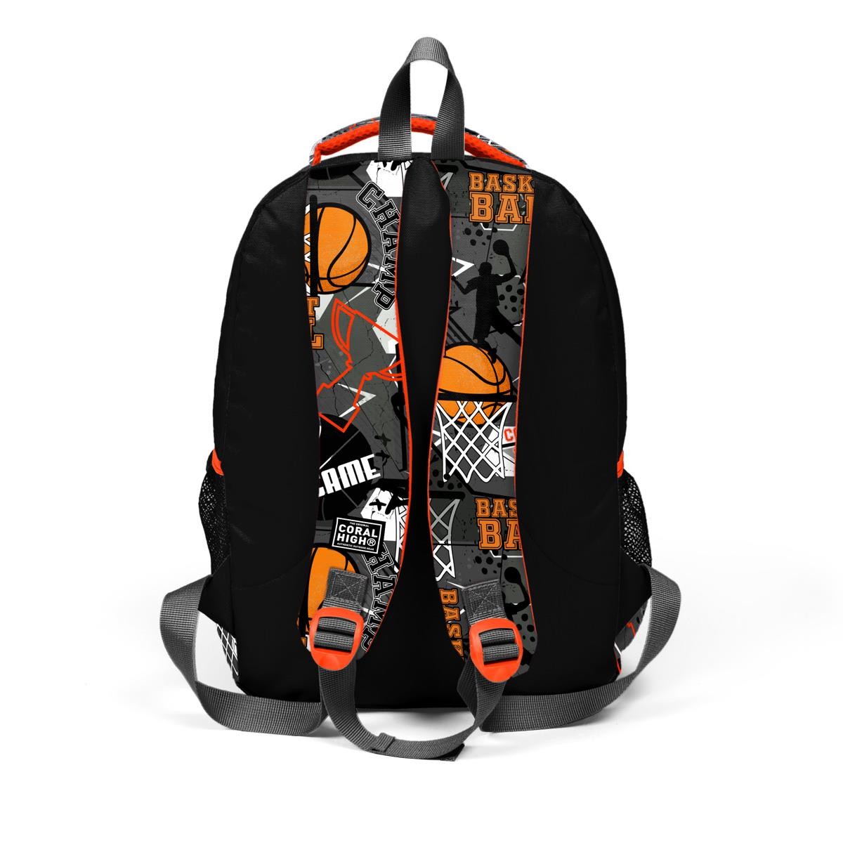 Coral High Kids Siyah Gri Basketbol Desenli 3'lü Okul Çanta Seti SET0114418