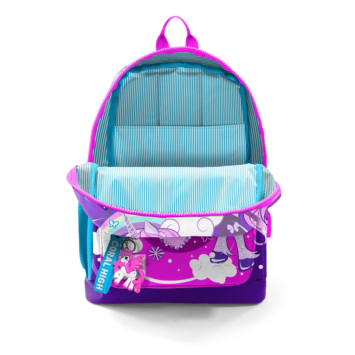 Coral High Kids Mor Pembe Unicorn Desenli Dört Bölmeli USB'li Okul Sırt Çantası  23808