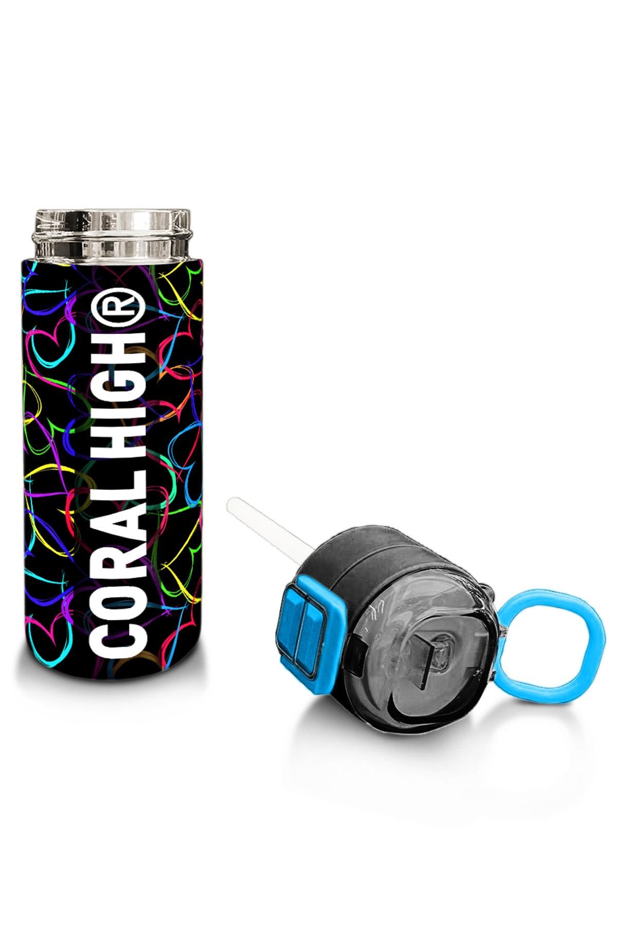 Coral High Kids Çok Renkli Kalp Desenli Pipetli ve Direkt İçim Çelik Termos 500 ml 31870
