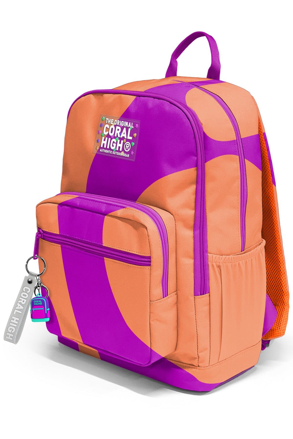 Coral High Koyu Pembe Turuncu Desenli Okul Sırt Çantası 23684