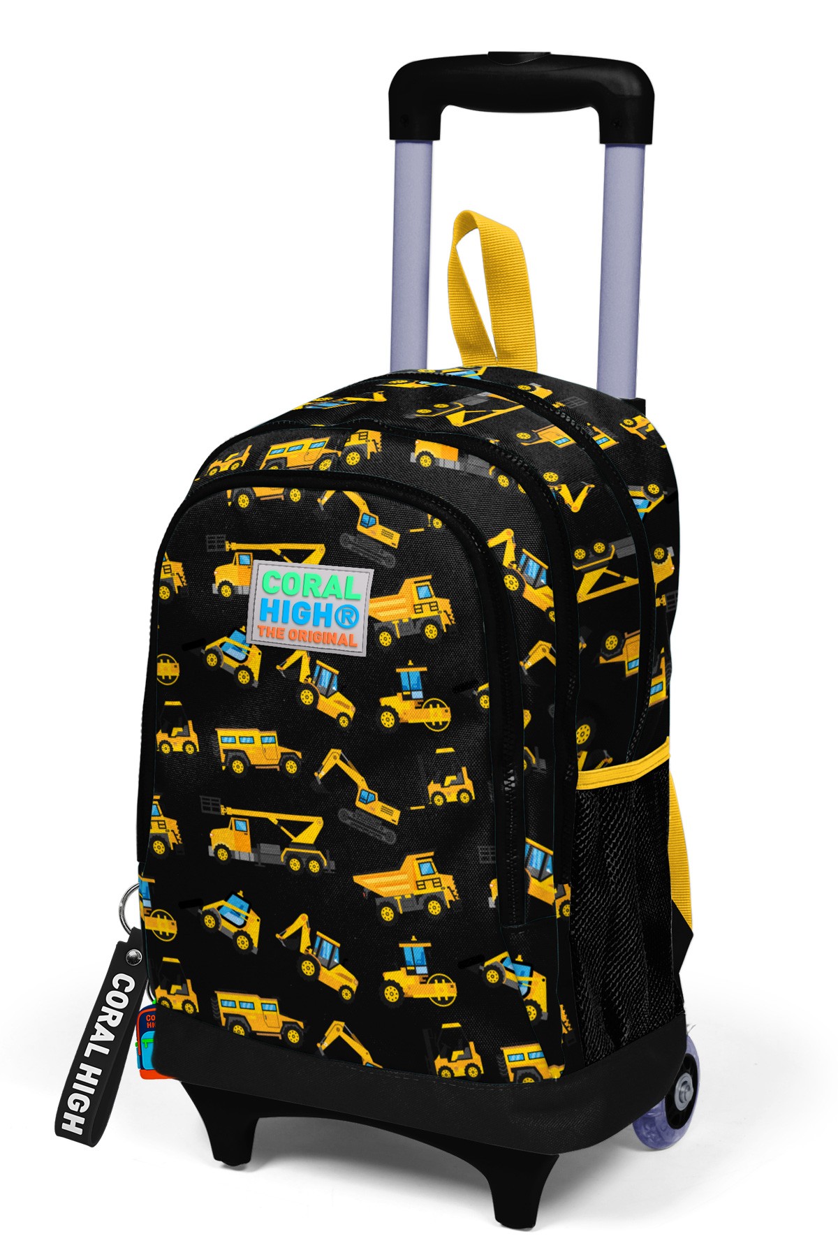 Coral High Kids Siyah Sarı İş Makinesi Desenli Üç Bölmeli Çekçekli Okul Sırt Çantası 23384