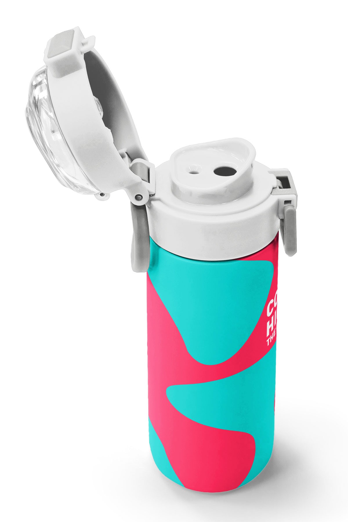 Coral High Kids Neon Mercan Turkuaz Desenli Pipetli ve Direkt İçim Çelik Termos 500 ml 31885