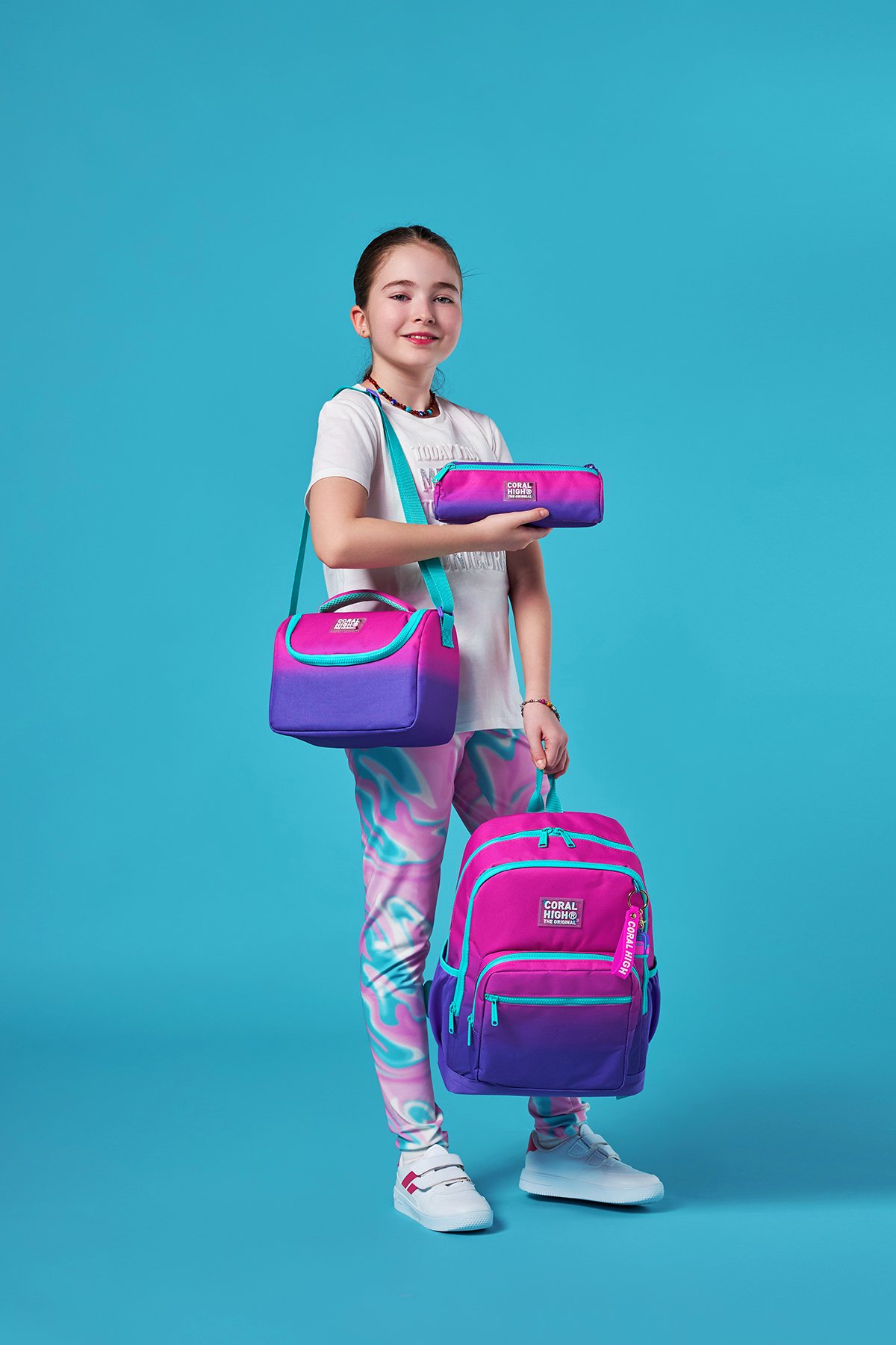 Coral High Kids Pembe Mor Renk Geçişli 3’lü Okul Çanta Seti SET0123762