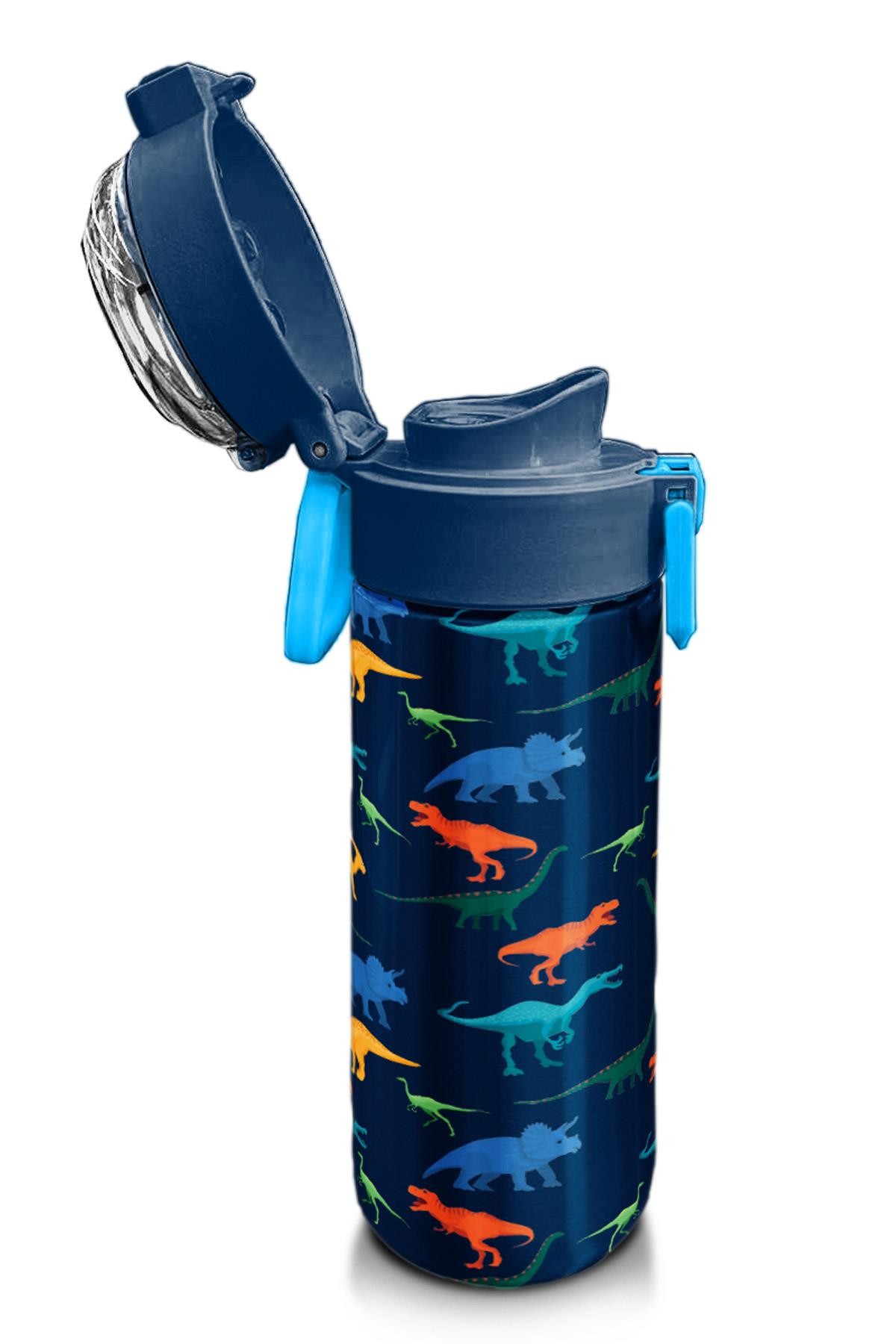 Coral High Kids Lacivert Mavi Dinozor Desenli Pipetli ve Direkt İçim Çelik Termos 500 ml 31907