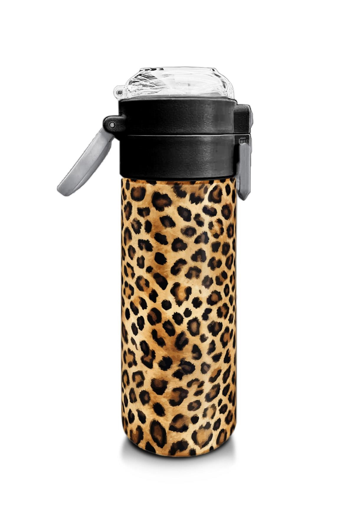 Coral High Kids Kahverengi Leopar Desenli Pipetli ve Direkt İçim Çelik Termos 500 ml 31881