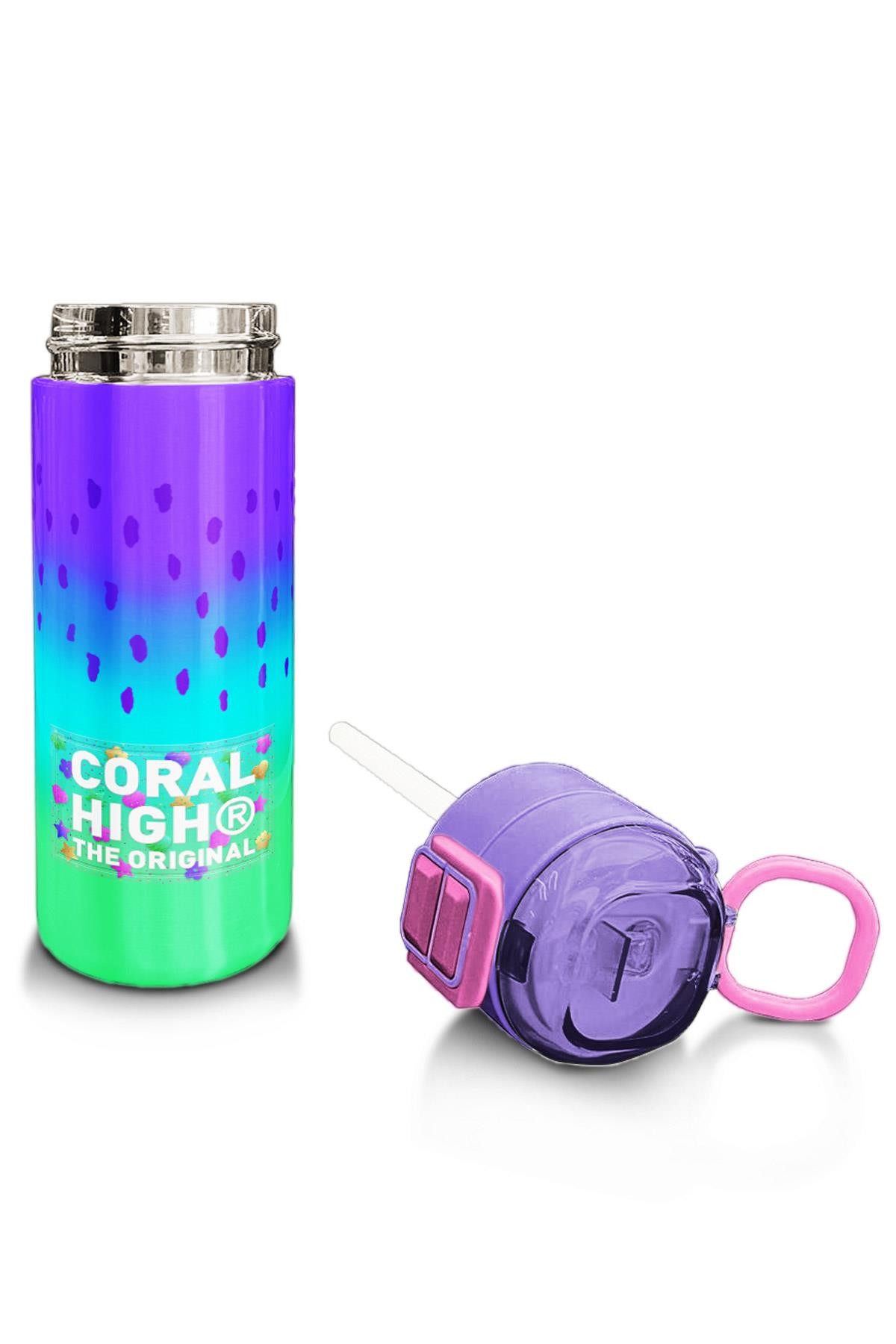 Coral High Kids Mor Lila Renk Geçişli Pipetli ve Direkt İçim Çelik Termos 500 ml 31850