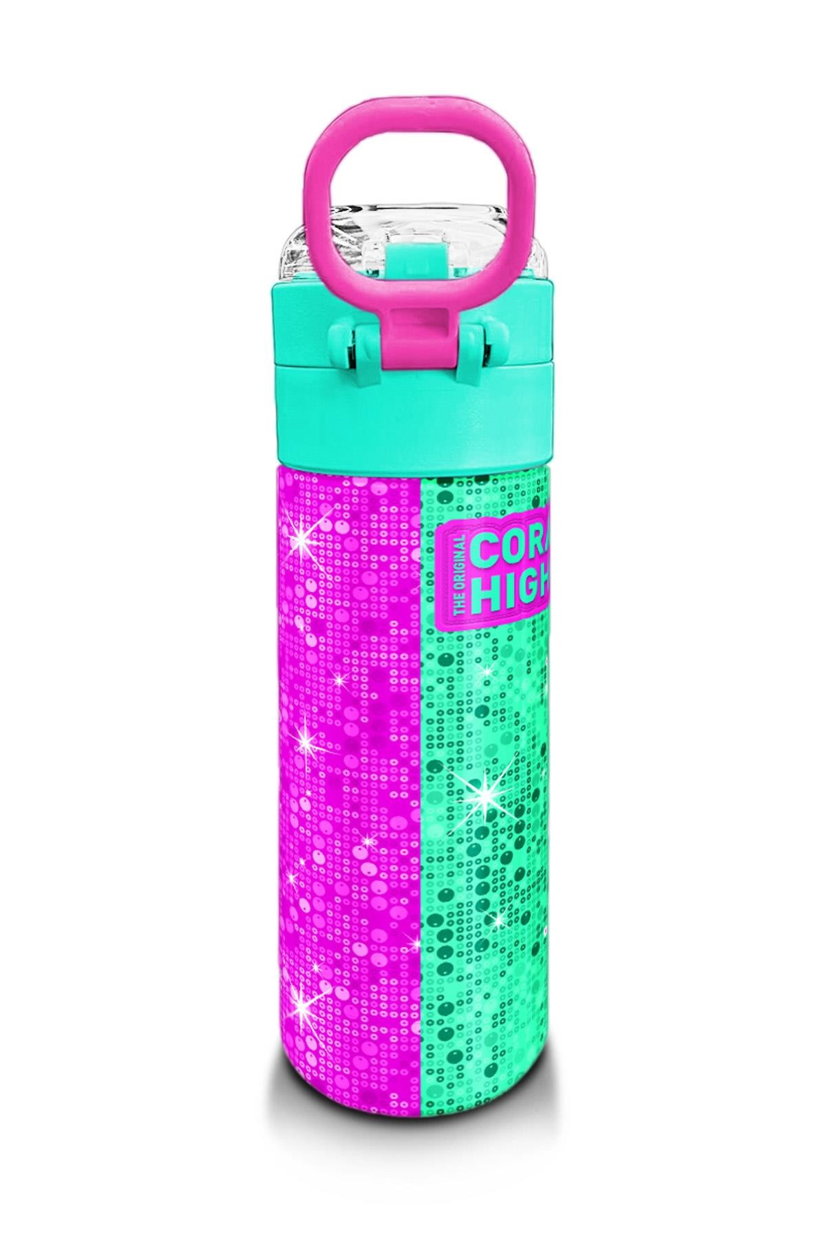 Coral High Kids Pembe Su Yeşili Kedi Desenli Pipetli ve Direkt İçim Çelik Termos 500 ml 31806