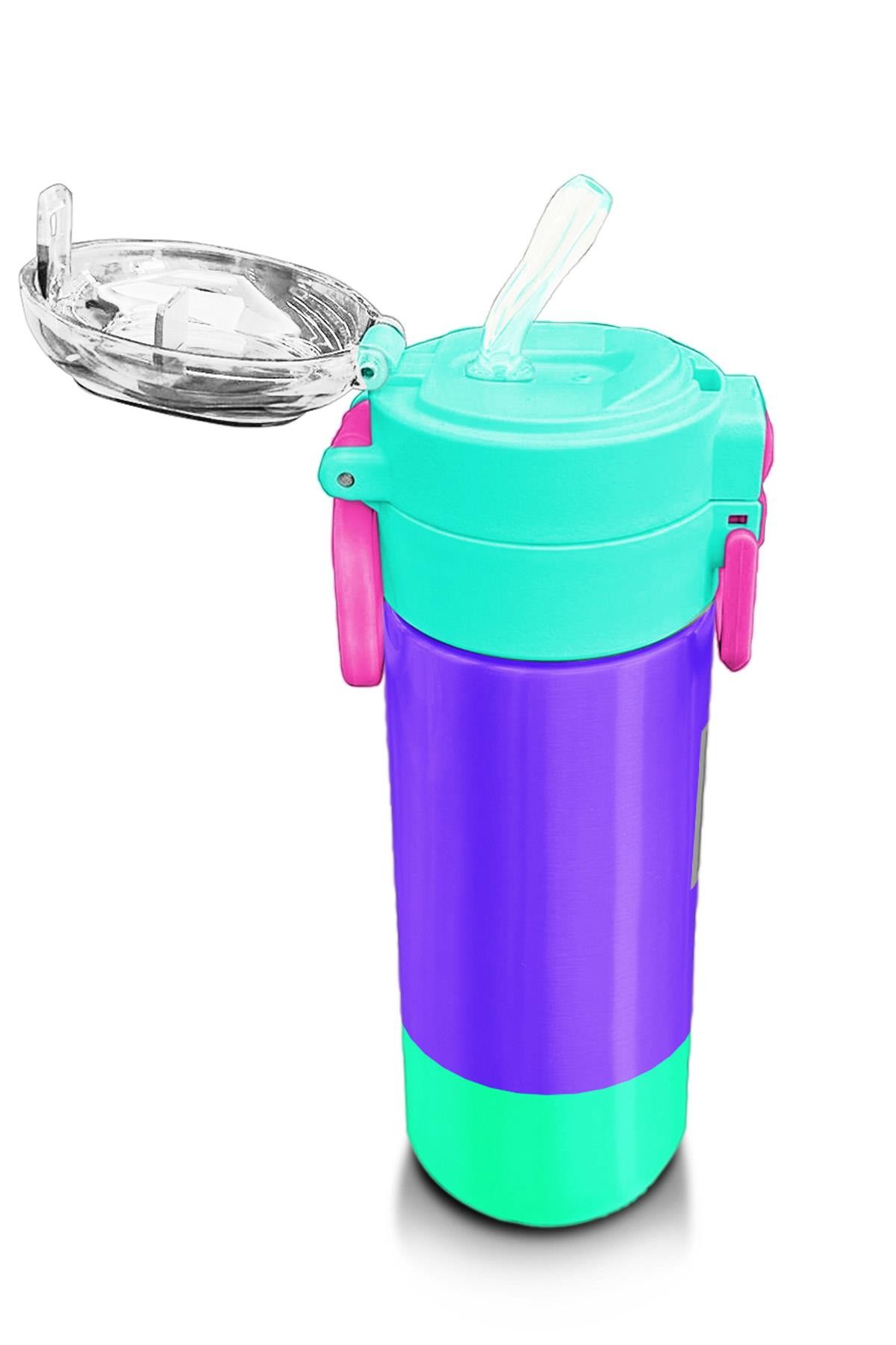 Coral High Kids Mor Renk Detaylı Desenli Pipetli ve Direkt İçim Çelik Termos 500 ml 31941