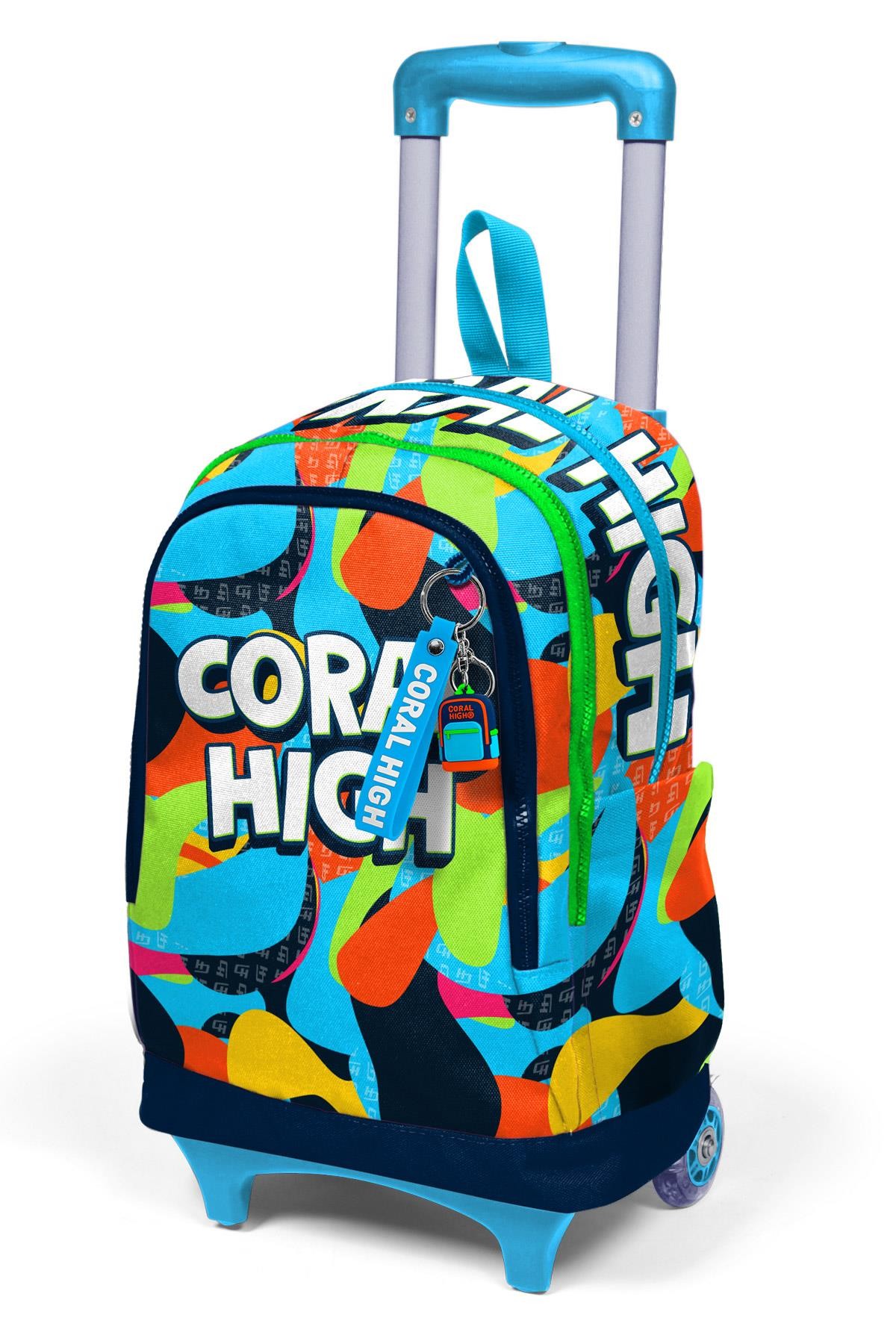 Coral High Kids Lacivert Mavi Graffiti Desenli Üç Bölmeli Çekçekli Okul Sırt Çantası 23977