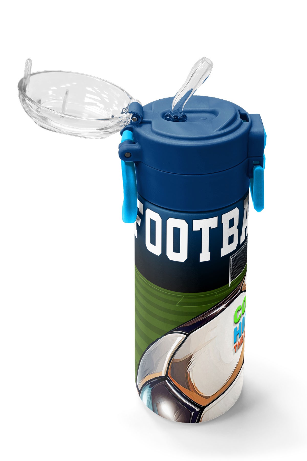 Coral High Kids Lacivert Futbol Desenli Pipetli ve Direkt İçim Çelik Termos 500 ml 31995