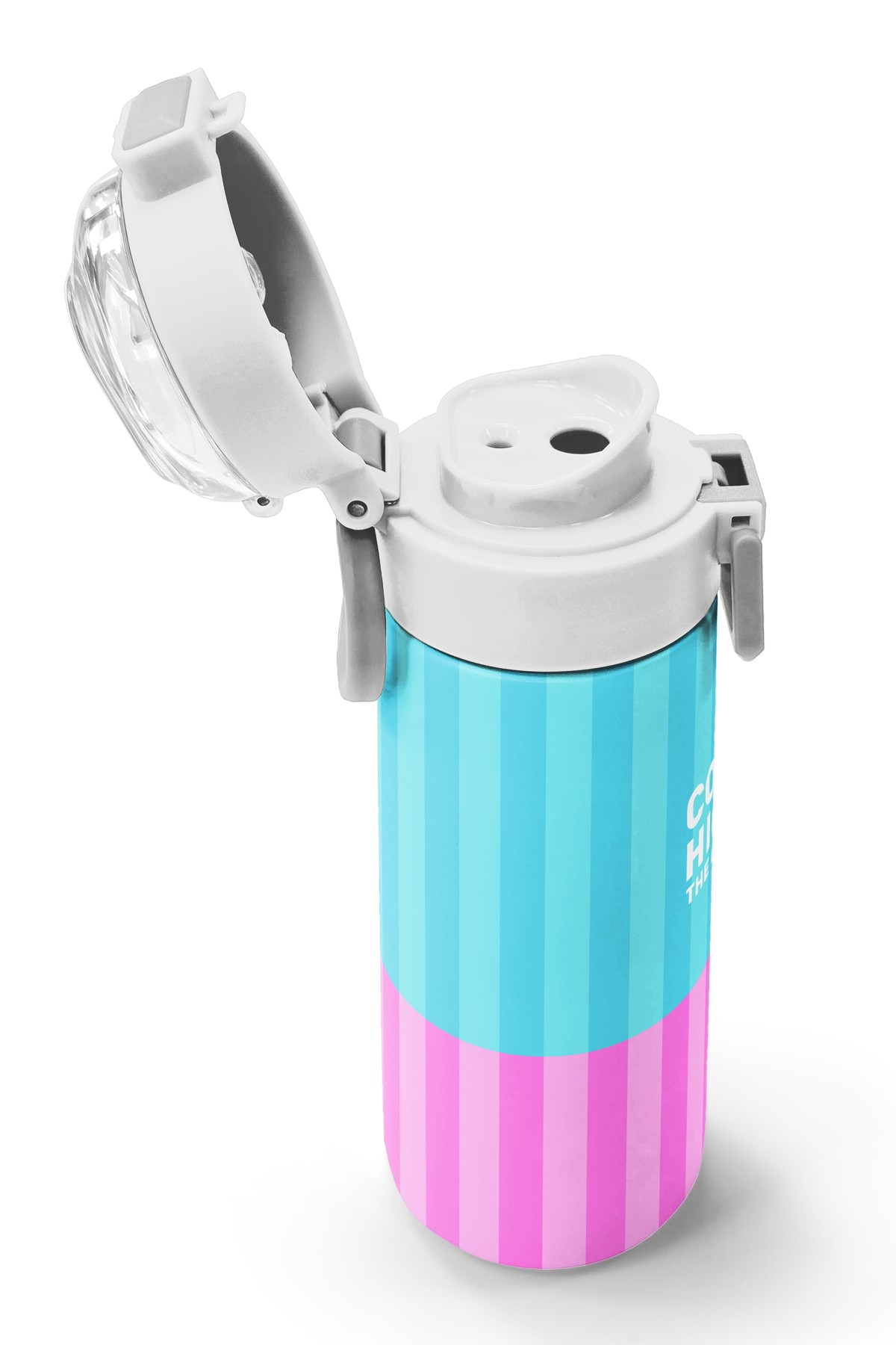 Coral High Kids Renkli Çizgili Desenli Pipetli ve Direkt İçim Çelik Termos 500 ml 31987