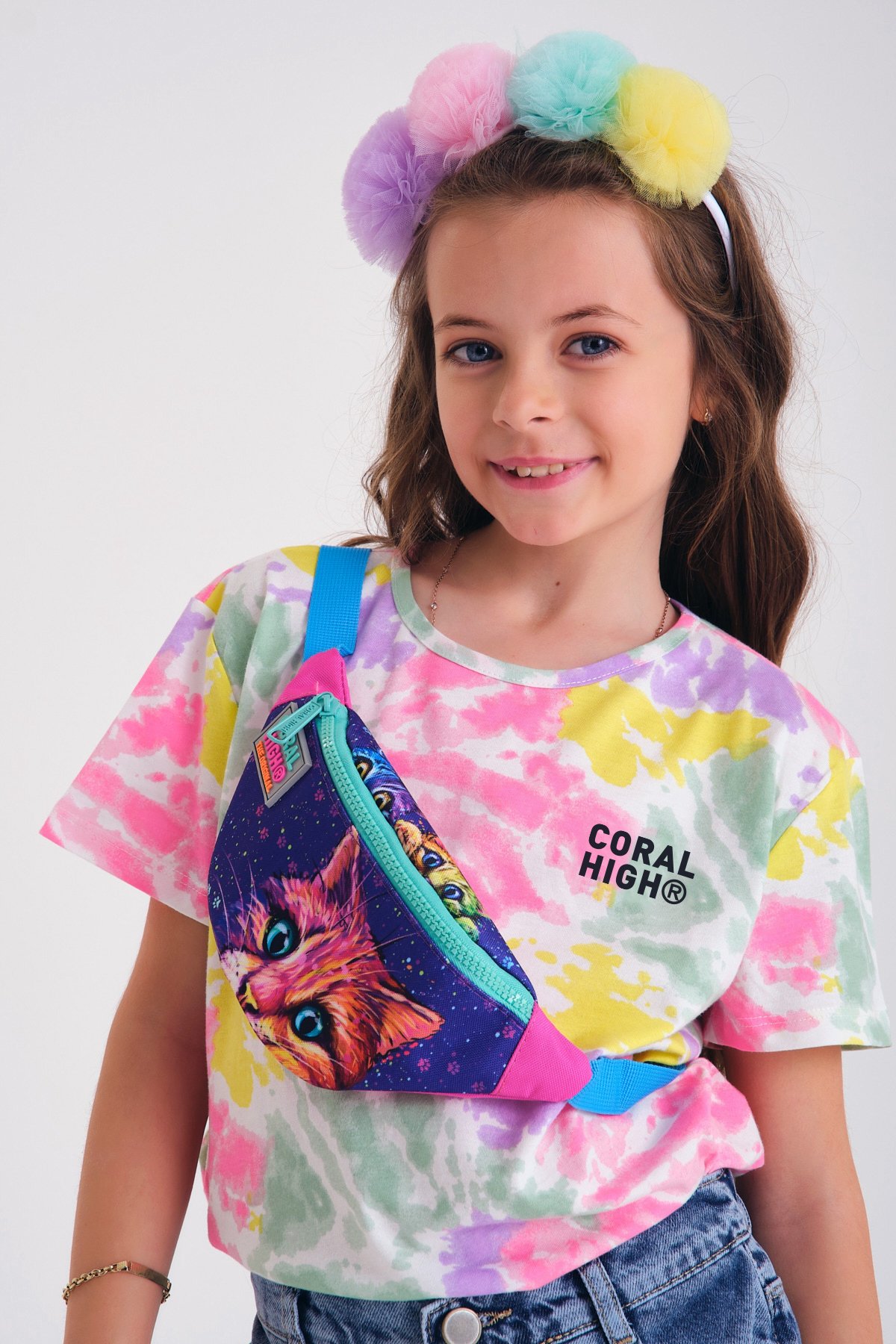 Coral High Kids Mor Pembe Kedi Deseneli Bel Çantası 12604