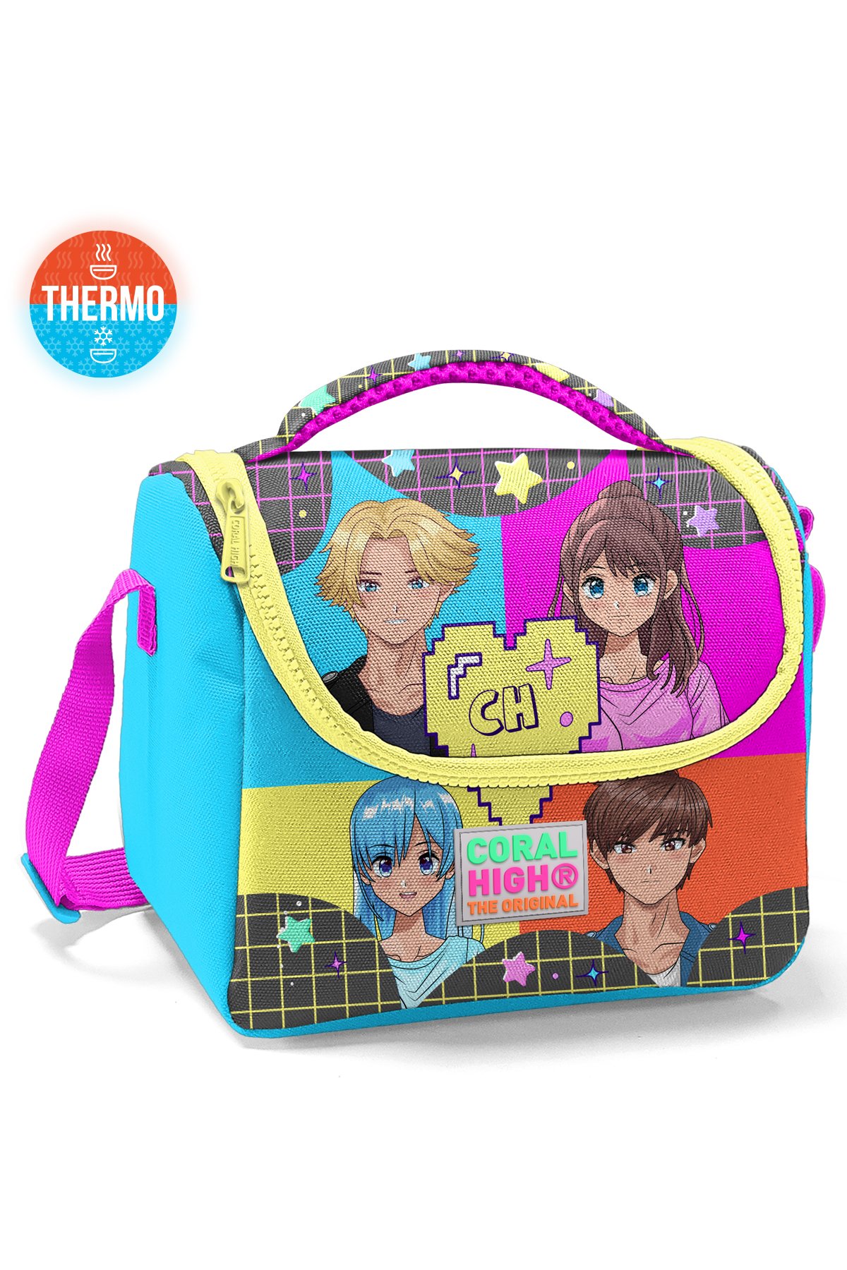 Coral High Kids Gri Mavi Pembe Anime Desenli Thermo Beslenme Çantası 11737