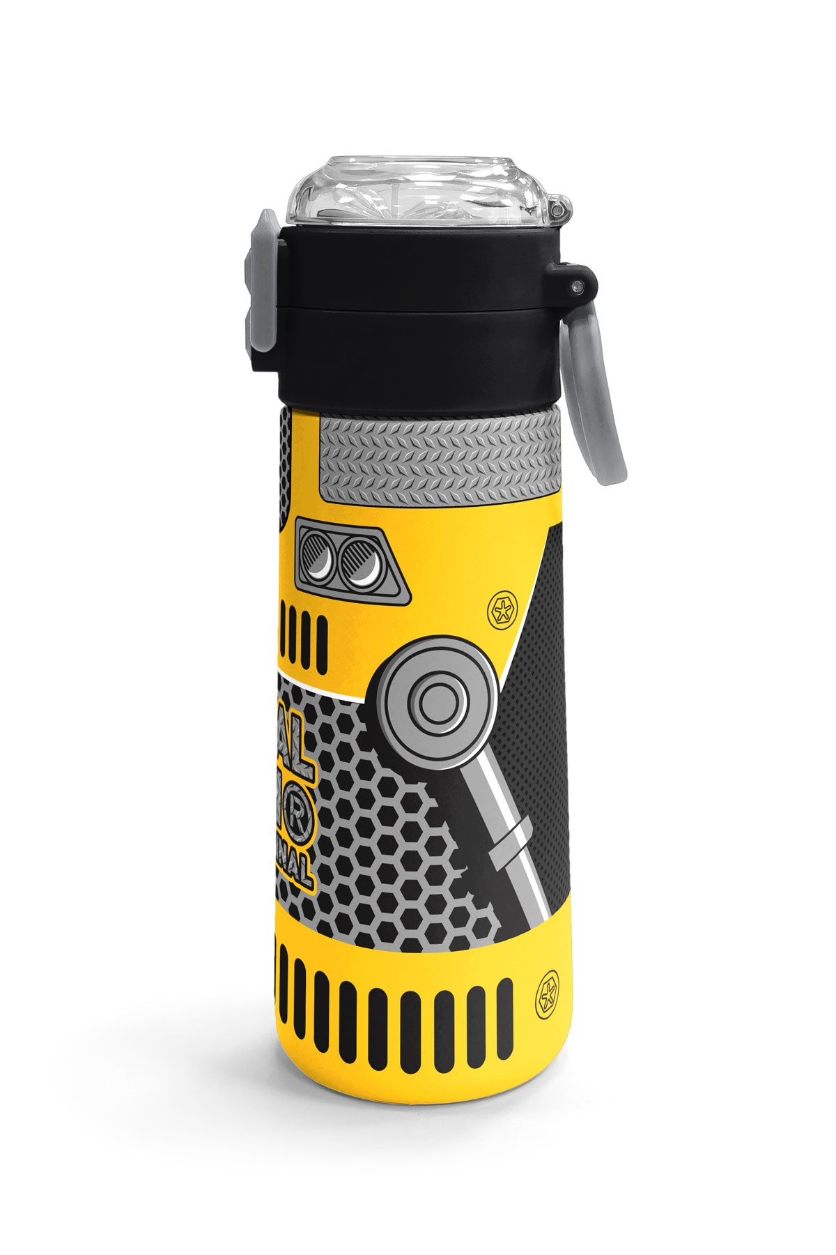 Coral High Kids Sarı Siyah Robot Desenli Pipetli ve Direkt İçim Çelik Termos 500 ml 31862
