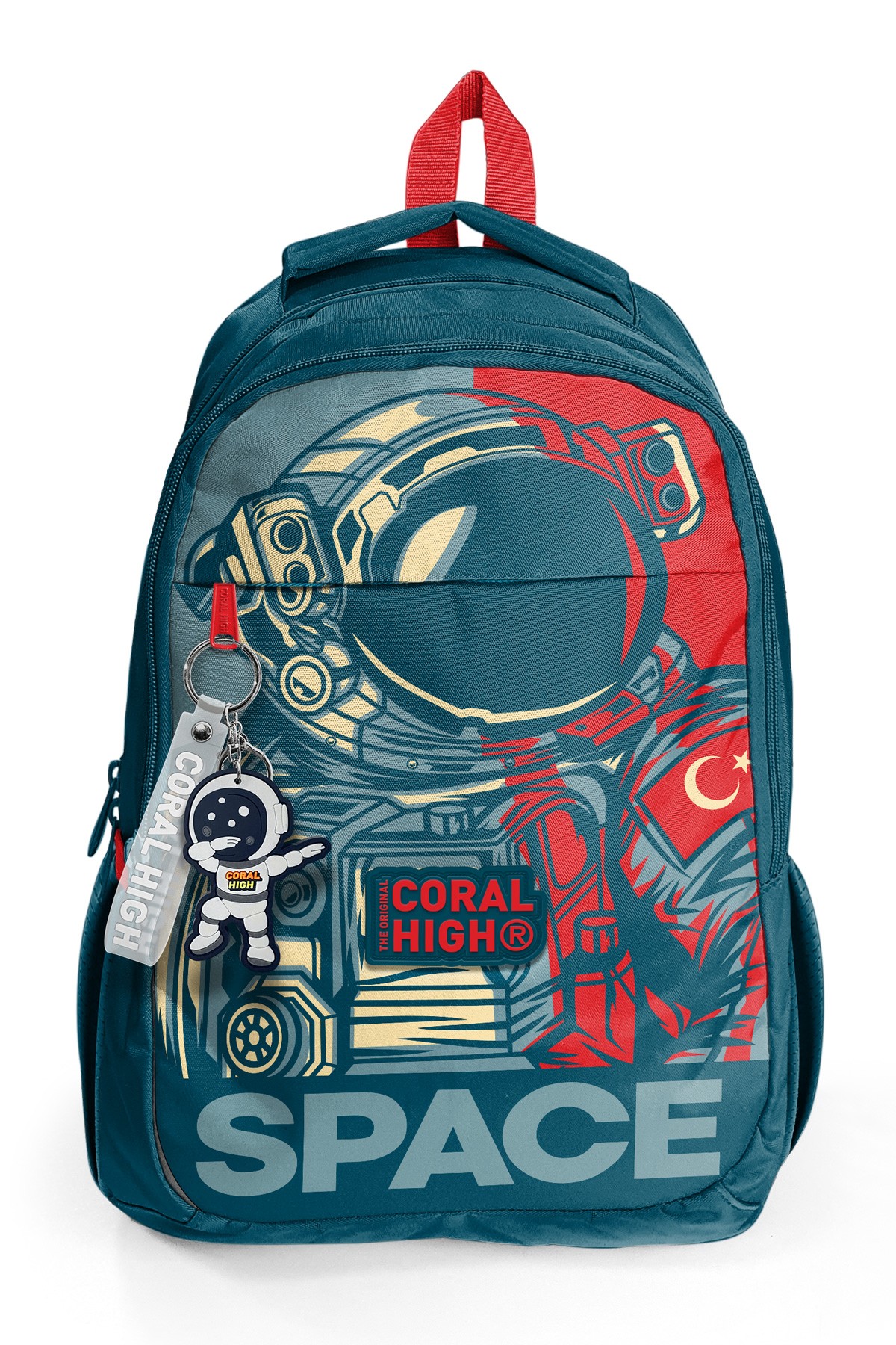 Coral High Kids Çivit Kırmızı Astronot Desenli Üç Bölmeli Okul Sırt Çantası 14389