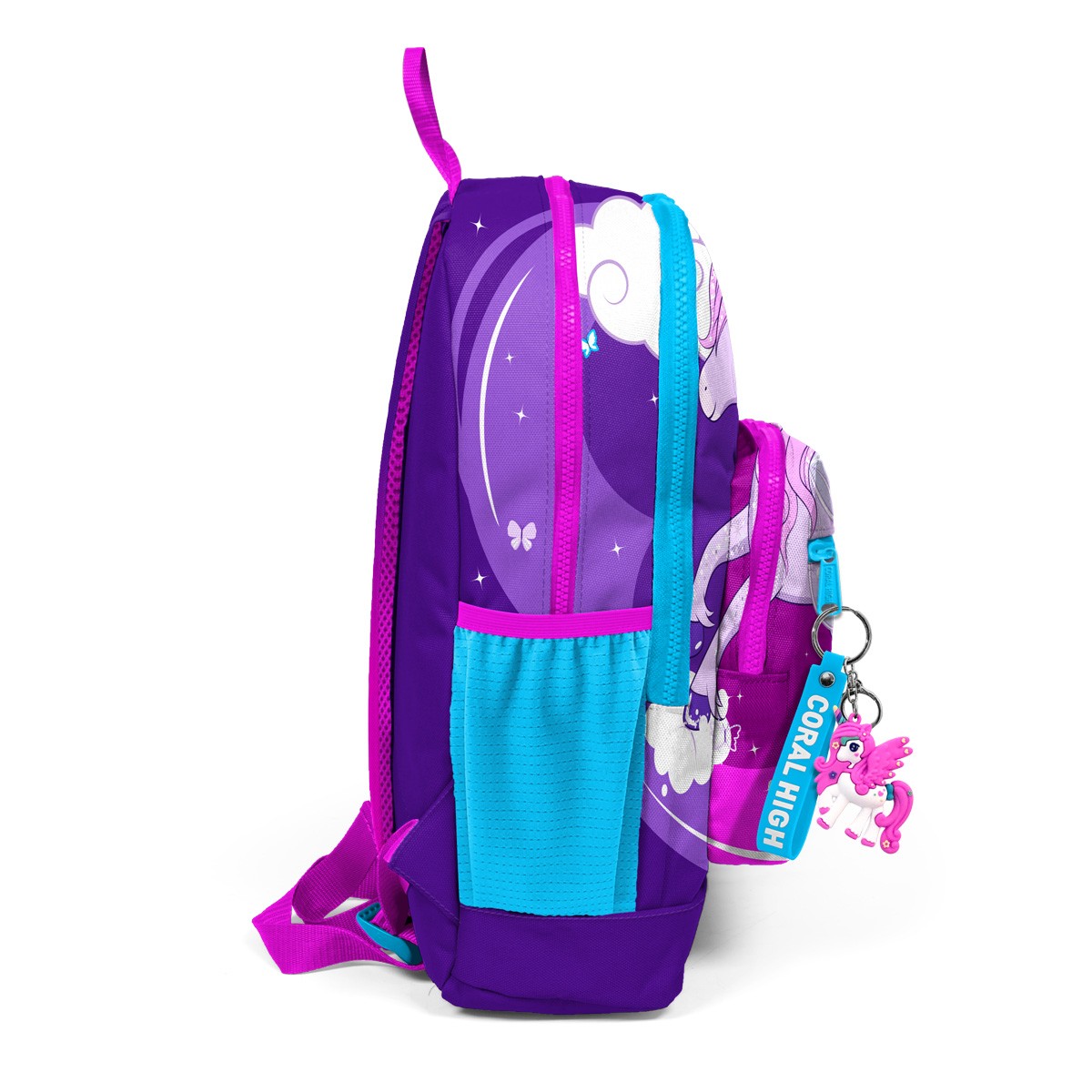Coral High Kids Mor Pembe Unicorn Desenli Dört Bölmeli USB'li Okul Sırt Çantası  23808