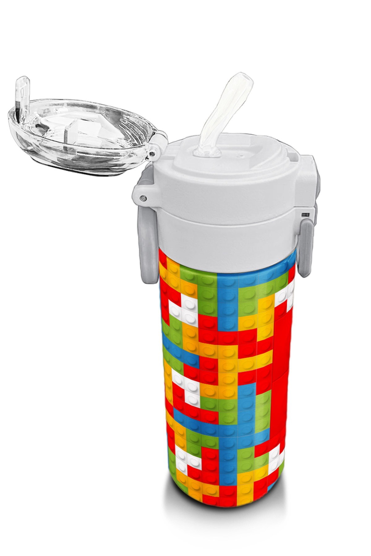 Coral High Kids Blok Desenli Pipetli ve Direkt İçim Çelik Termos 500 ml 31991