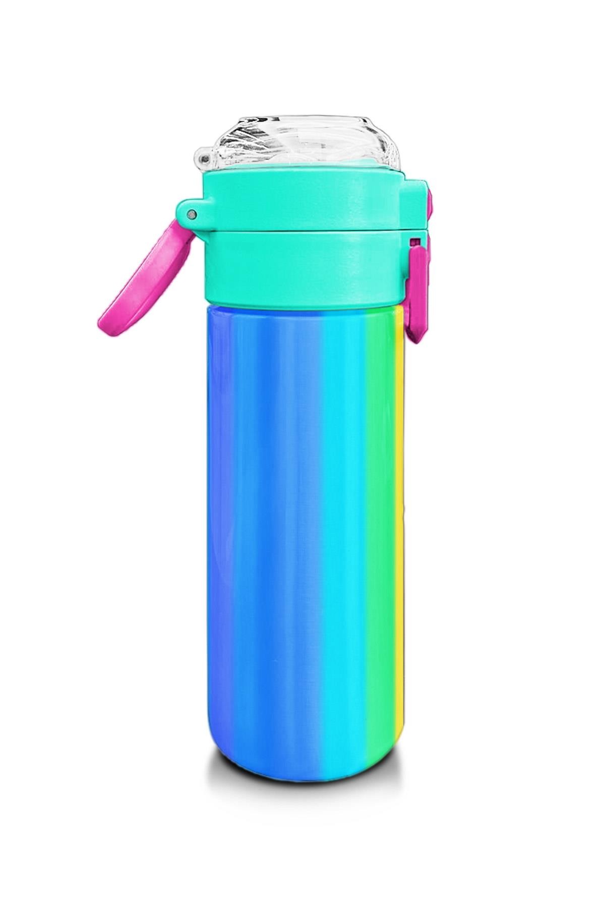 Coral High Kids Renkli Çizgili Desenli Pipetli ve Direkt İçim Çelik Termos 500 ml 31873