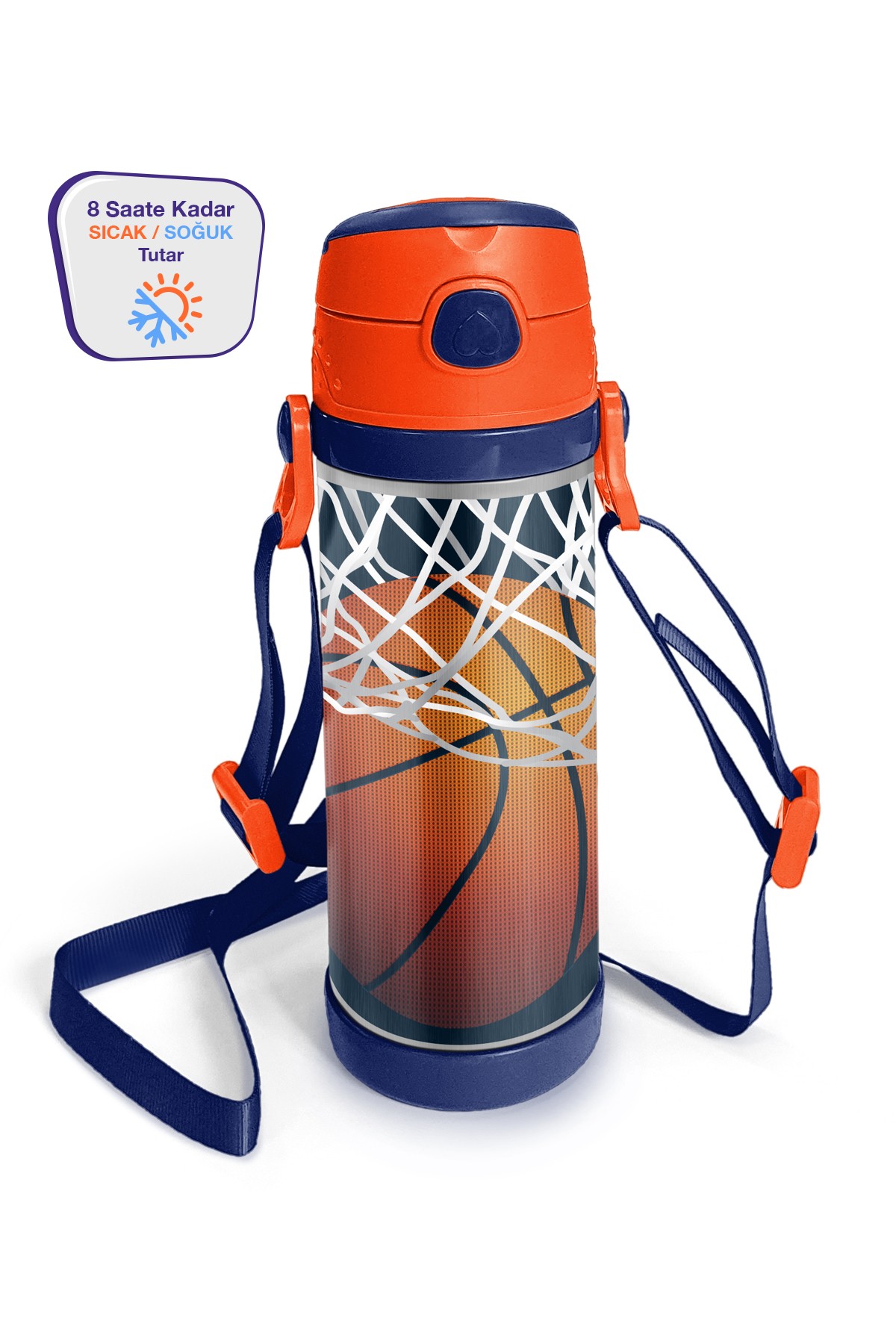 Coral High Kids Lacivert Turuncu Basketbol Desenli Pipetli Çelik Termos 500 ml 11927