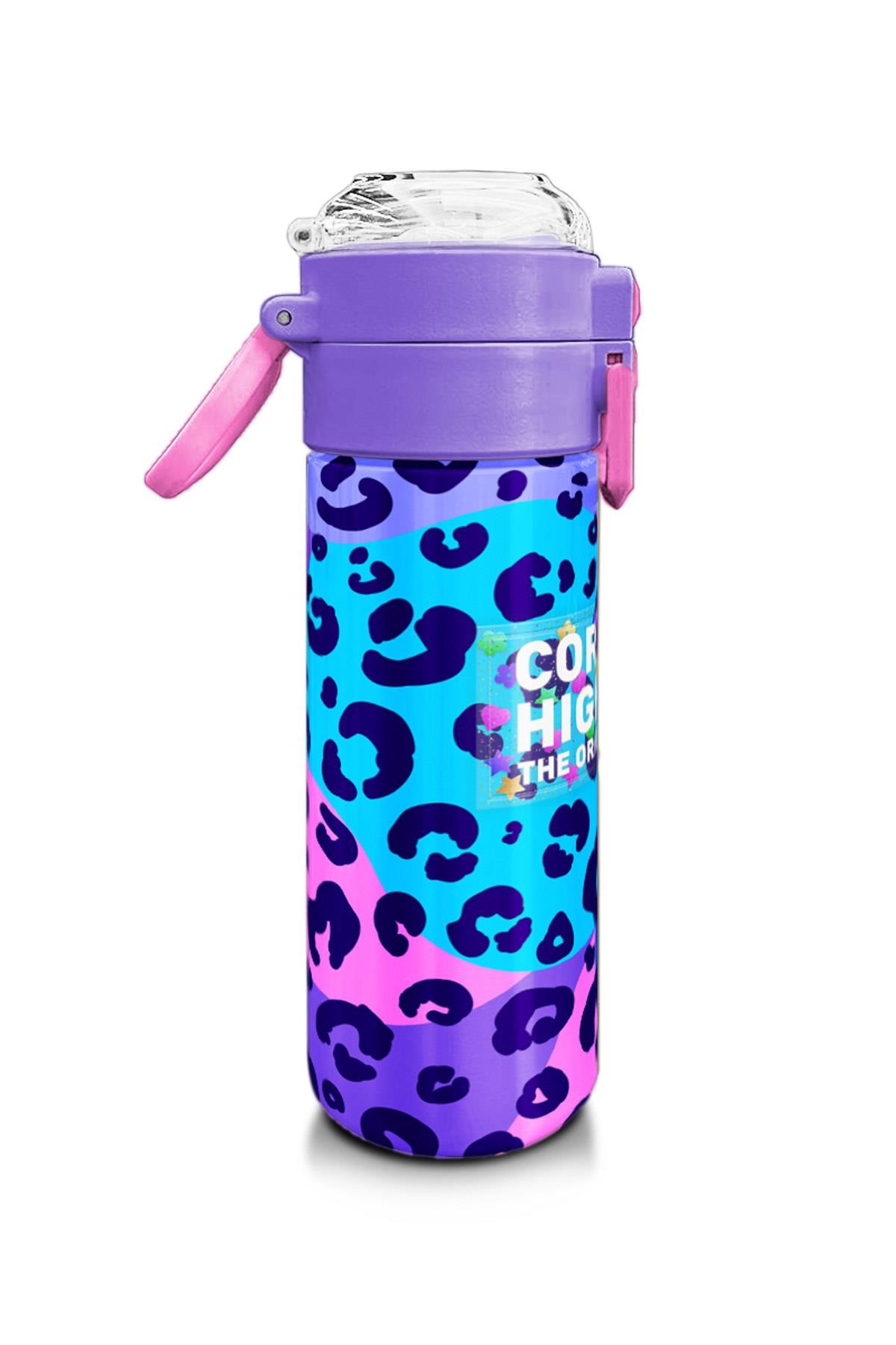 Coral High Kids Mor Leopar Desenli Pipetli ve Direkt İçim Çelik Termos 500 ml 31846