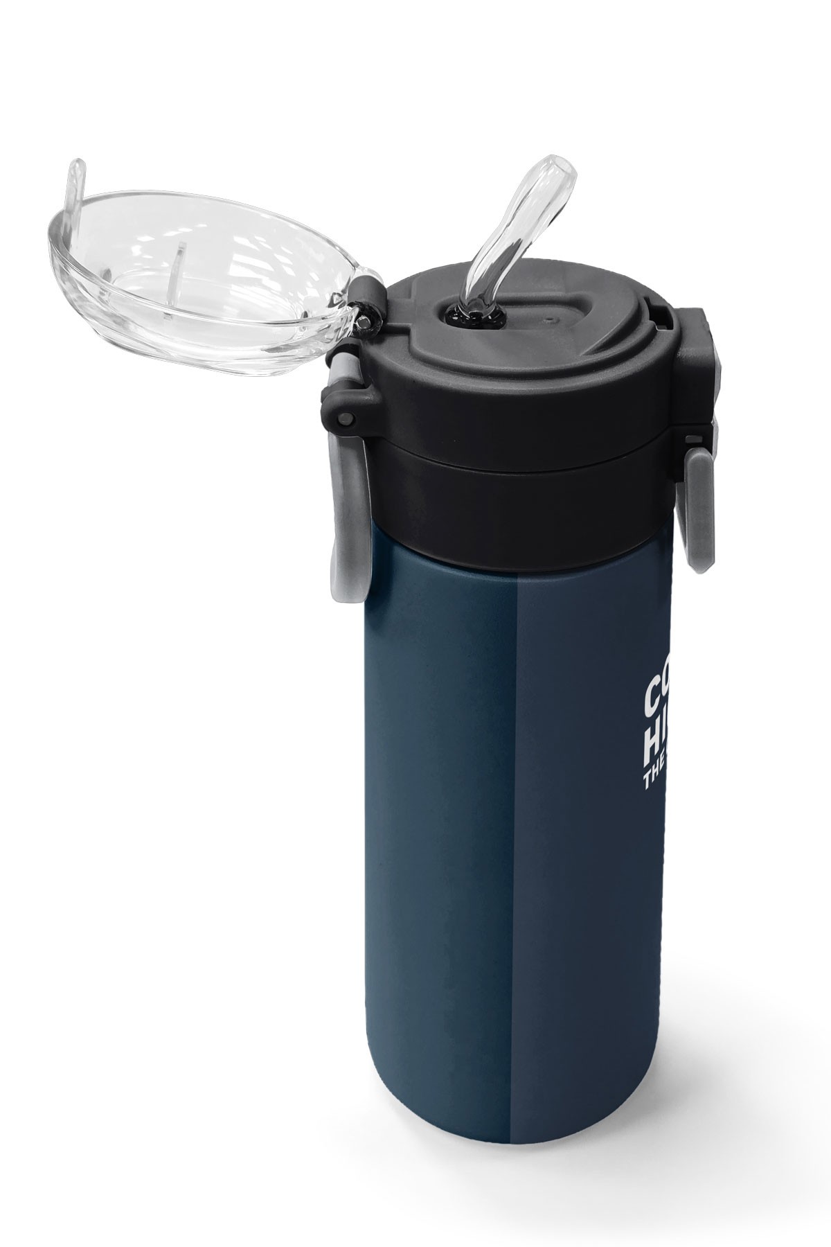 Coral High Kids Lacivert Turuncu Çizgili Pipetli ve Direkt İçim Çelik Termos 500 ml 31998