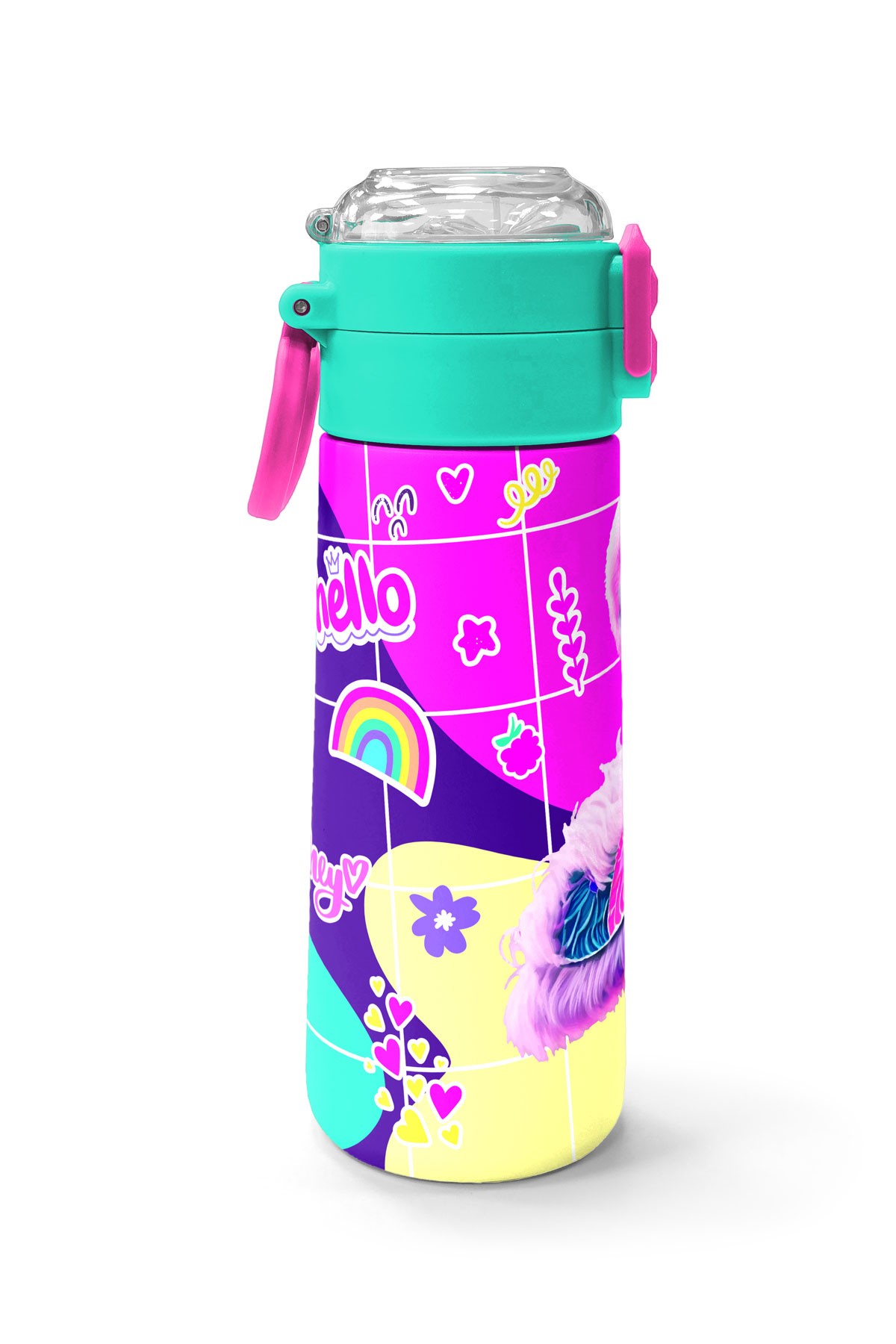Coral High Kids Pembe Su Yeşili Flamingo Desenli Pipetli ve Direkt İçim Çelik Termos 500 ml 31811