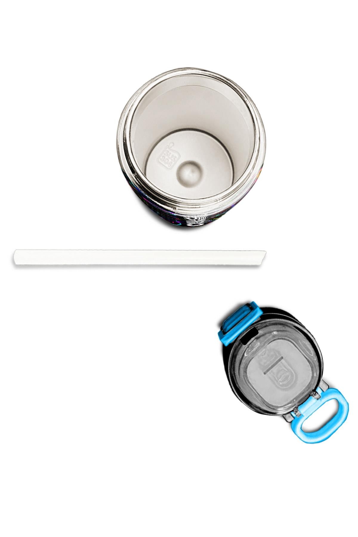 Coral High Kids Çok Renkli Kalp Desenli Pipetli ve Direkt İçim Çelik Termos 500 ml 31870