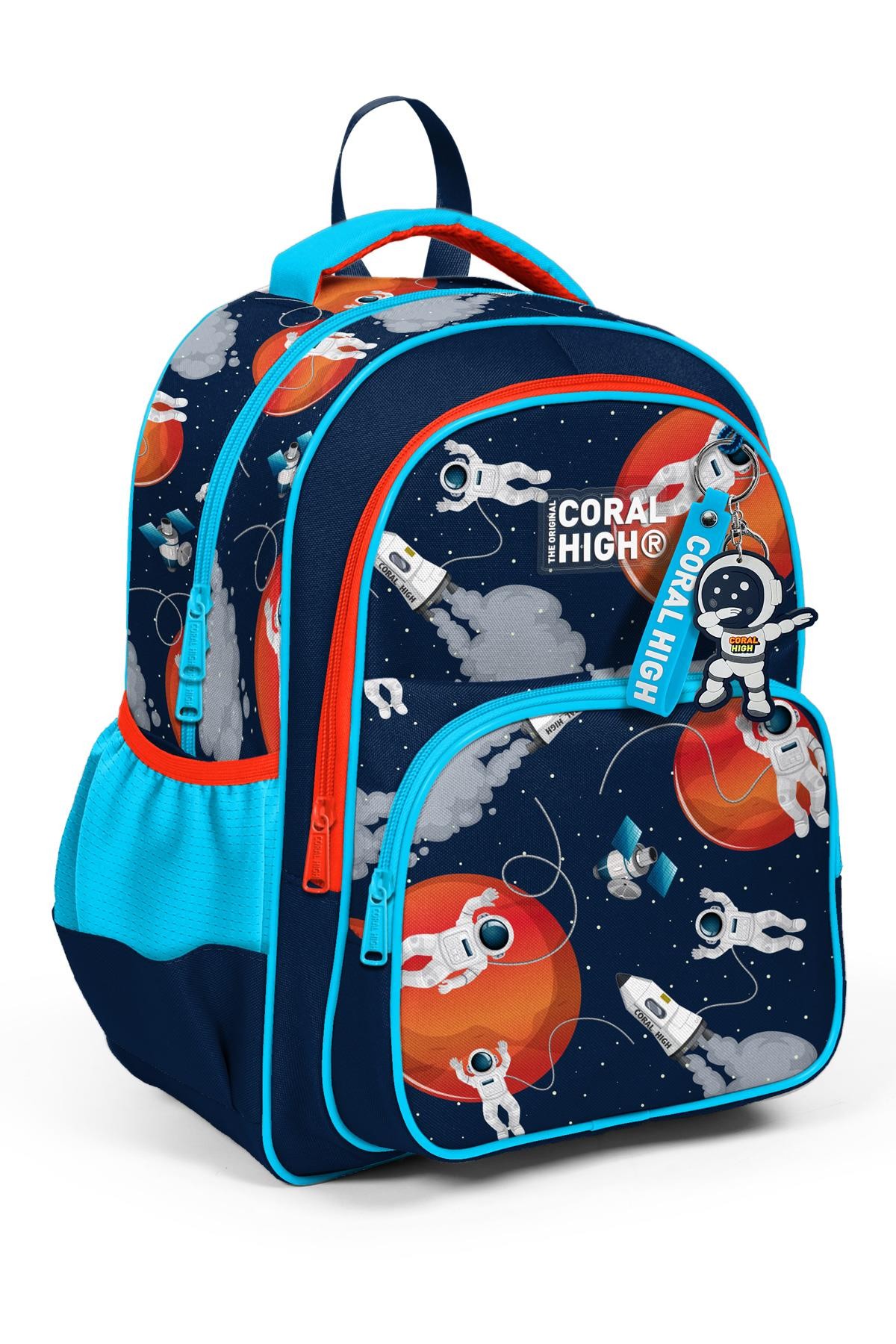 Coral High Kids Lacivert Mavi Astronot Desenli Üç Bölmeli Okul Sırt Çantası 23660