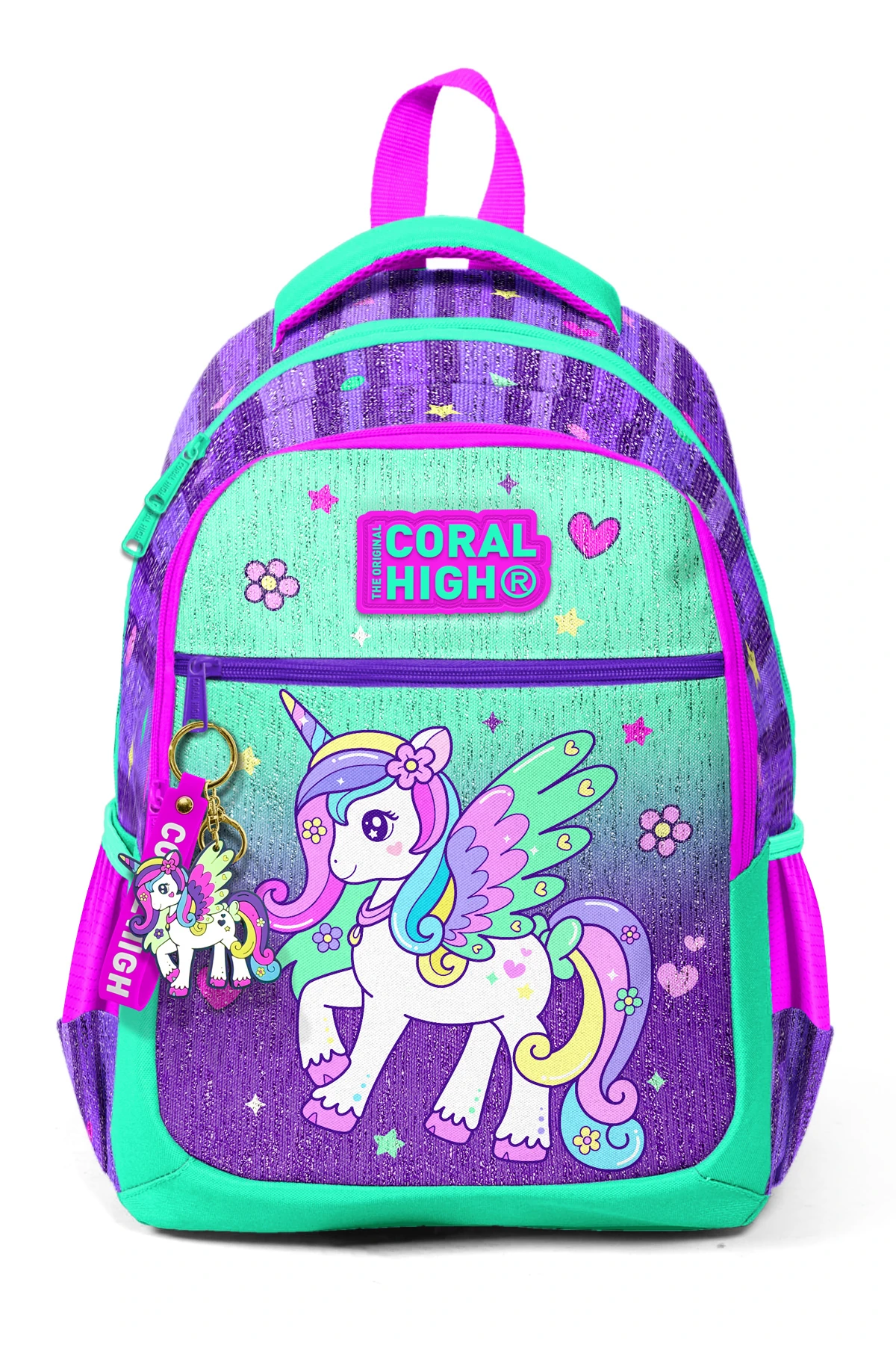 Coral High Kids Mor Su Yeşili Unicorn Desenli Üç Bölmeli Okul Sırt Çantası 23487