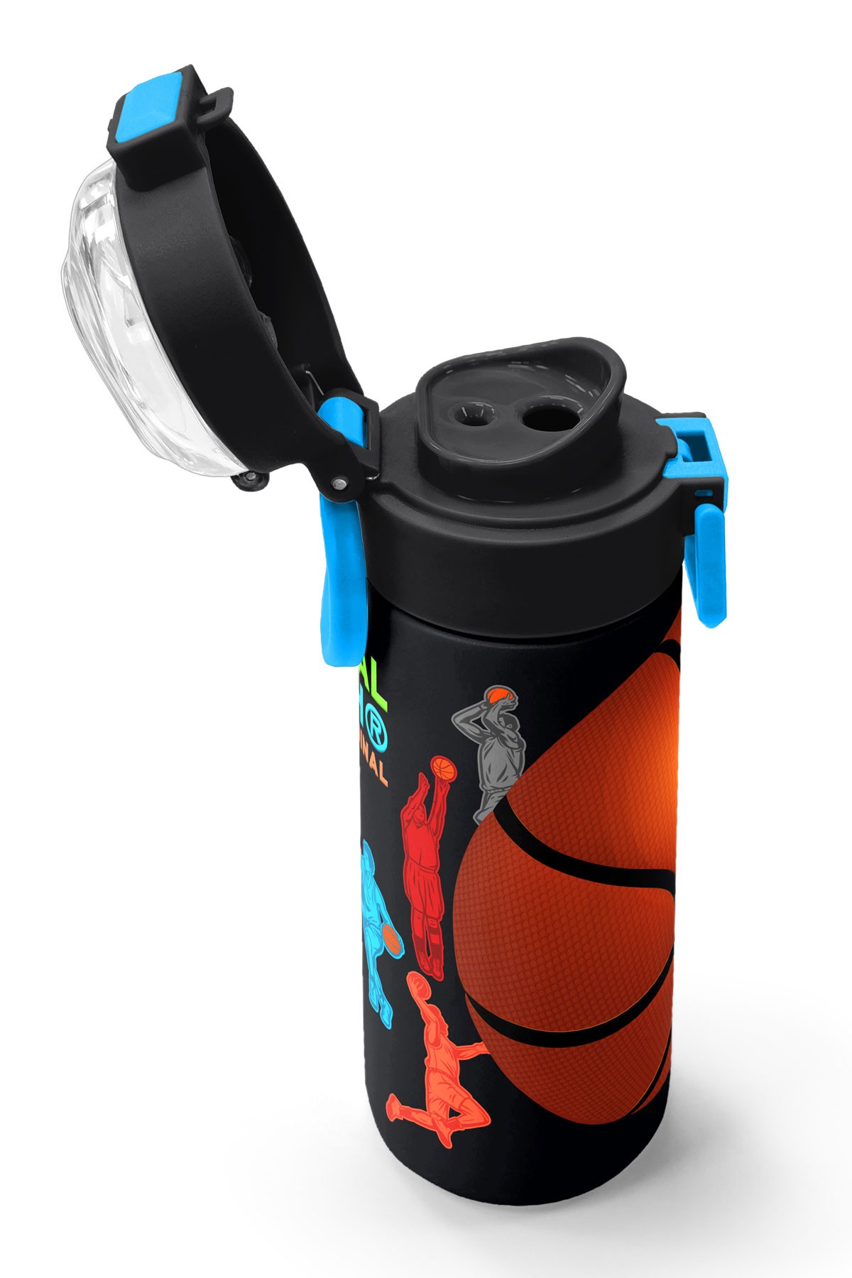 Coral High Kids Siyah Basketbol Desenli Pipetli ve Direkt İçim Çelik Termos 500 ml 31795