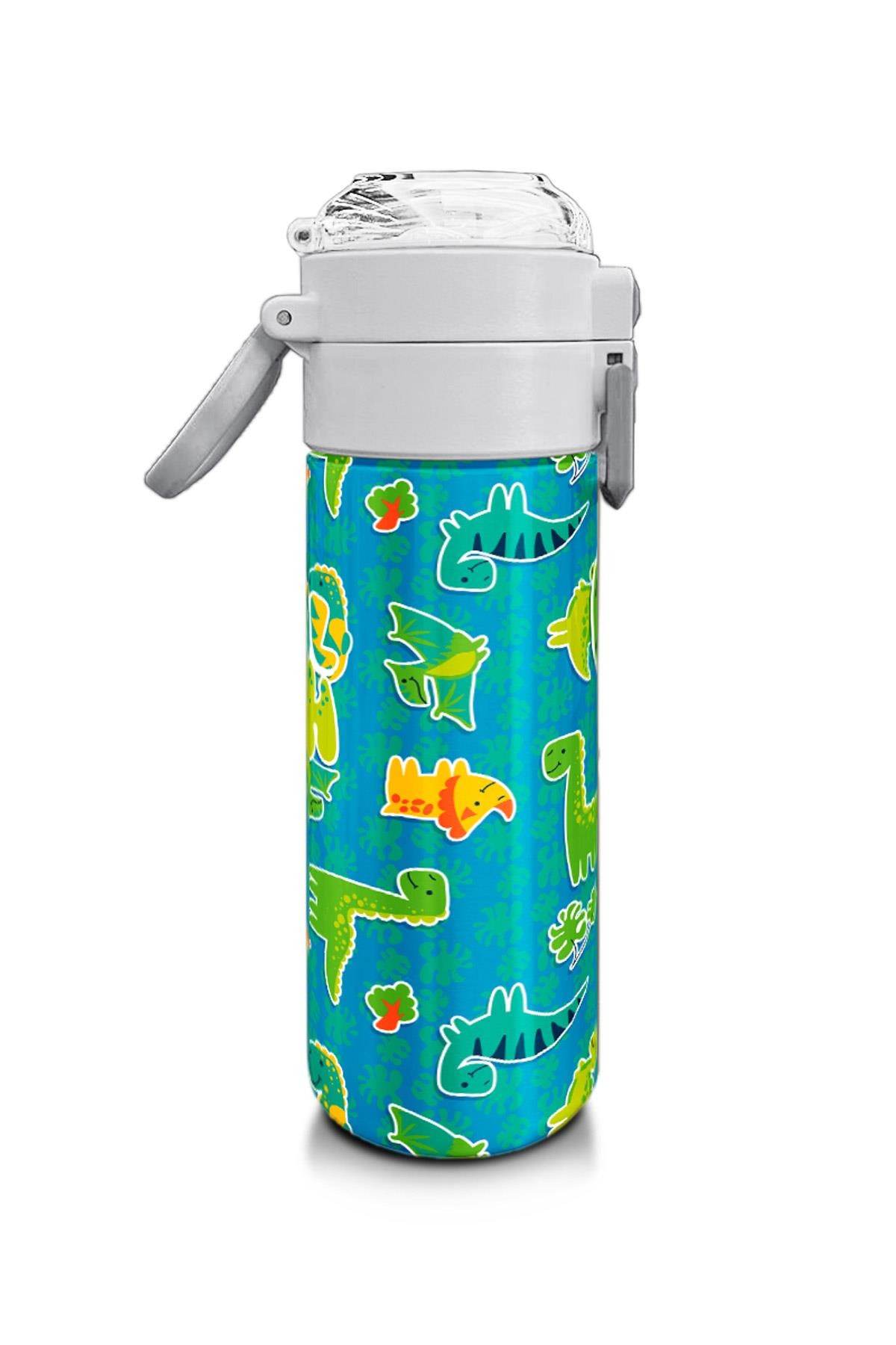 Coral High Kids Mavi Yeşil Dinozor Desenli Pipetli ve Direkt İçim Çelik Termos 500 ml 31798