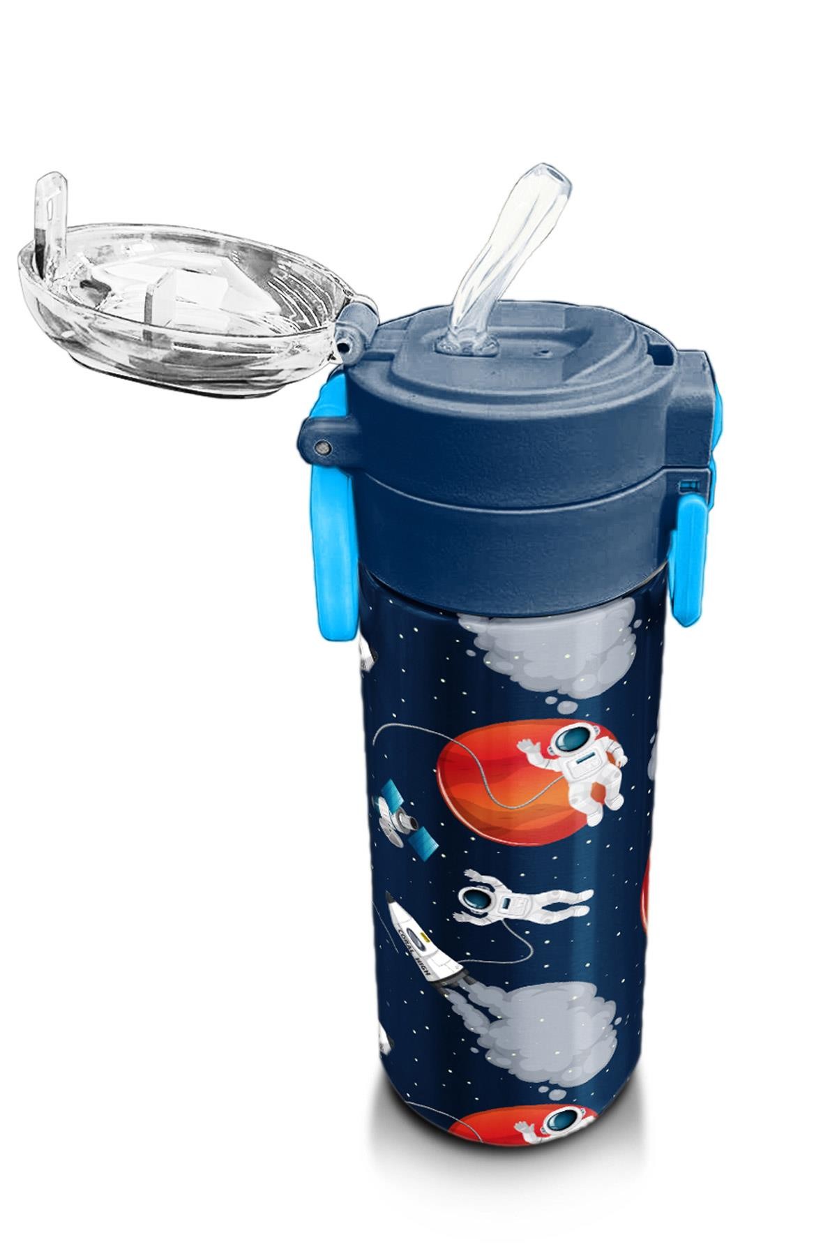 Coral High Kids Lacivert Mavi Astronot Desenli Pipetli ve Direkt İçim Çelik Termos 500 ml 31999
