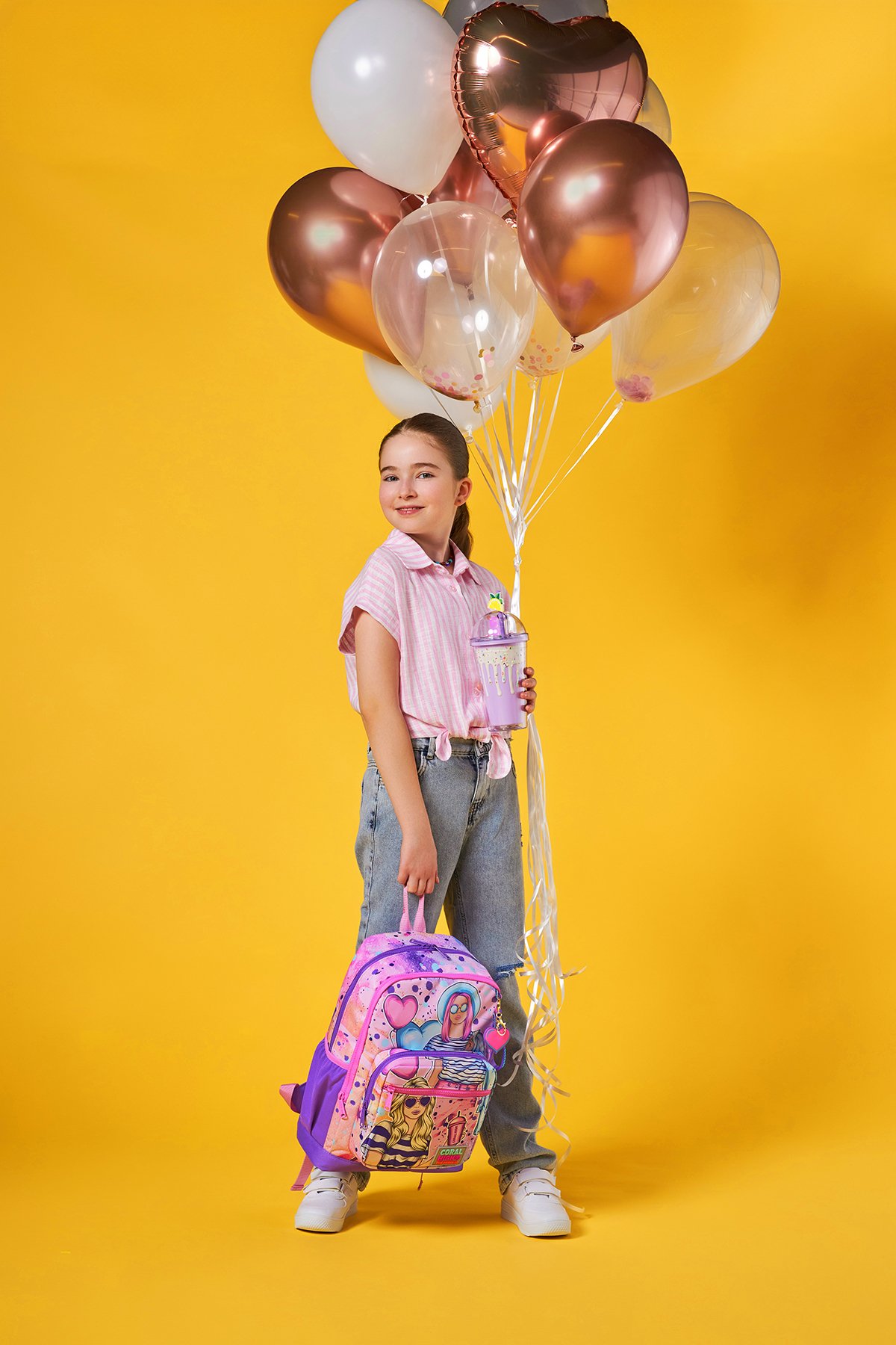 Coral High Kids Pembe Mor Fashion Girl Desenli Okul Sırt Çantası 23755