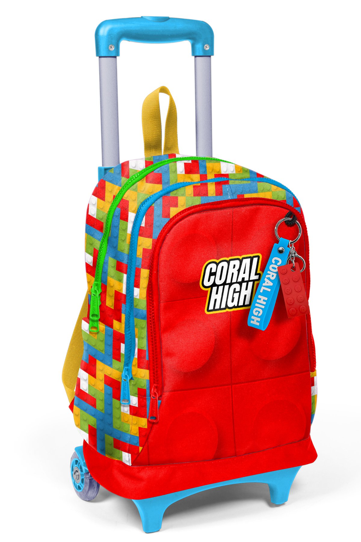 Coral High Kids Renkli Blok Desenli Üç Bölmeli Çekçekli Okul Sırt Çantası 23975