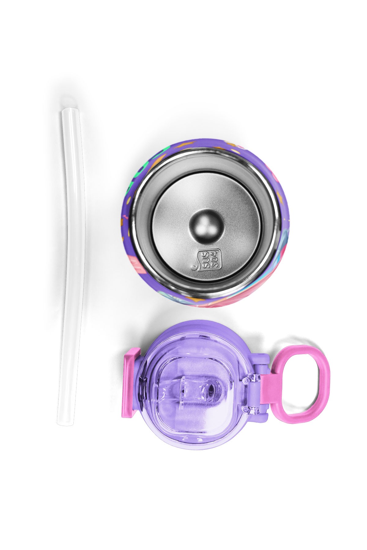 Coral High Kids Pembe Turkuaz K-Pop Desenli Pipetli ve Direkt İçim Çelik Termos 500 ml 31989