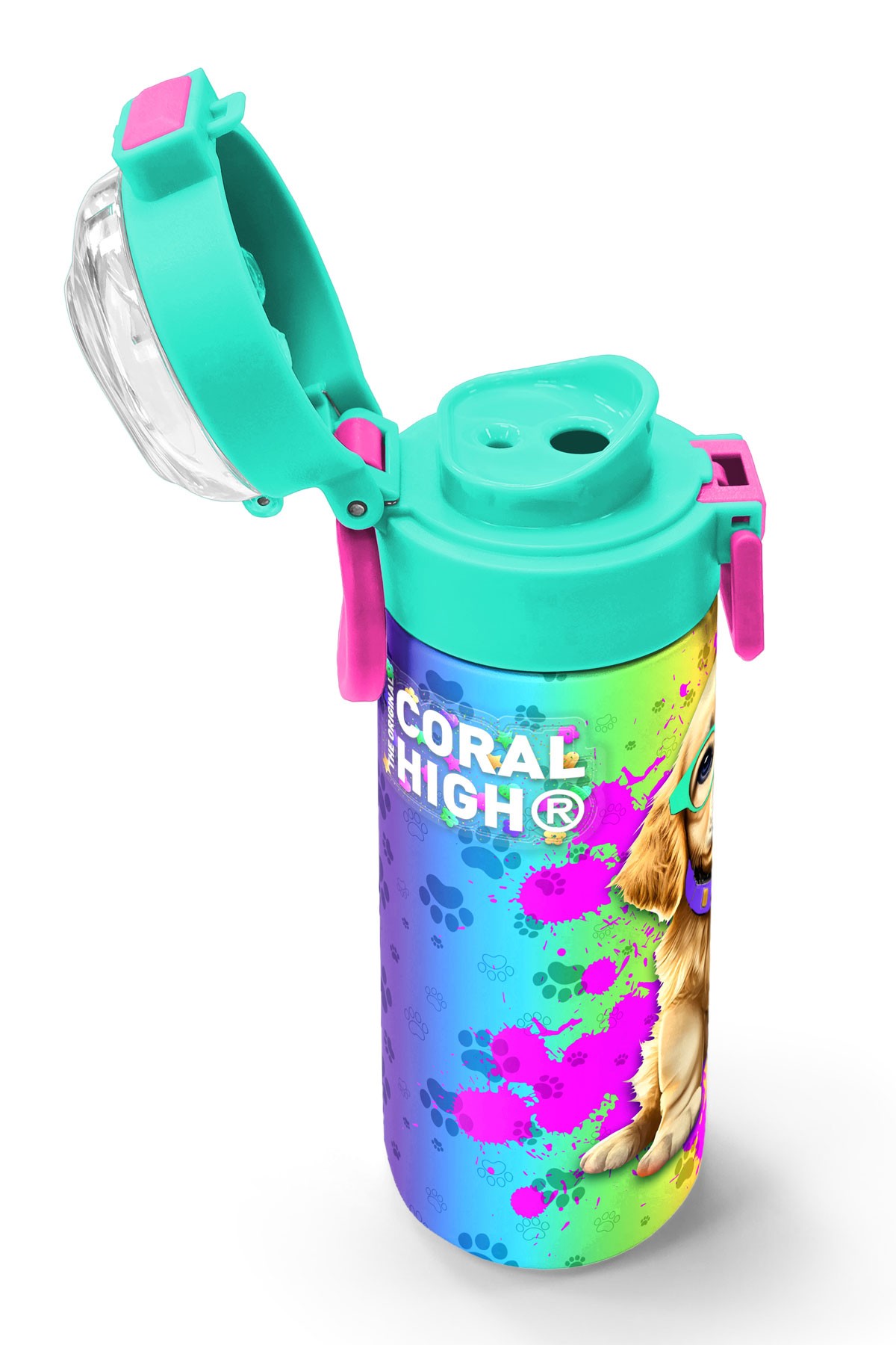 Coral High Kids Mor Pembe Köpek Desenli Pipetli ve Direkt İçim Çelik Termos 500 ml 31813