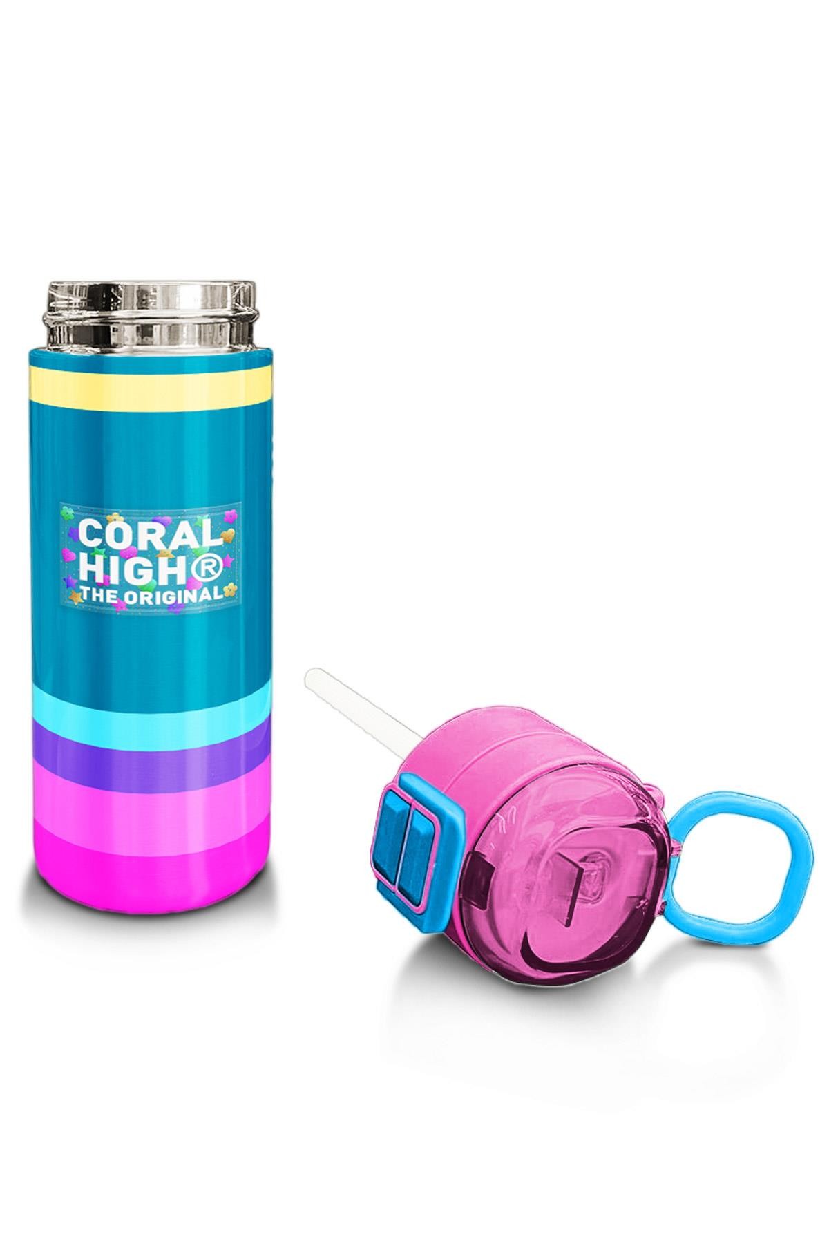 Coral High Kids Pembe Pastel Renkli Pipetli ve Direkt İçim Çelik Termos 500 ml 31960
