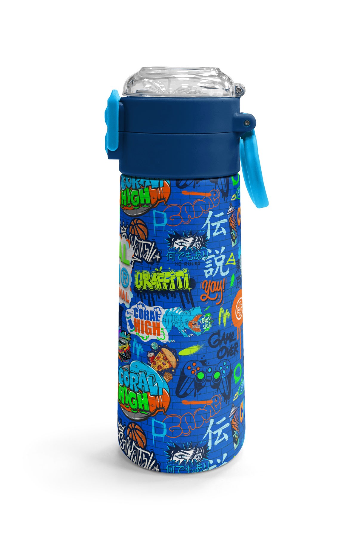 Coral High Kids Saks Grafiti Desenli Pipetli ve Direkt İçim Çelik Termos 500 ml 31968