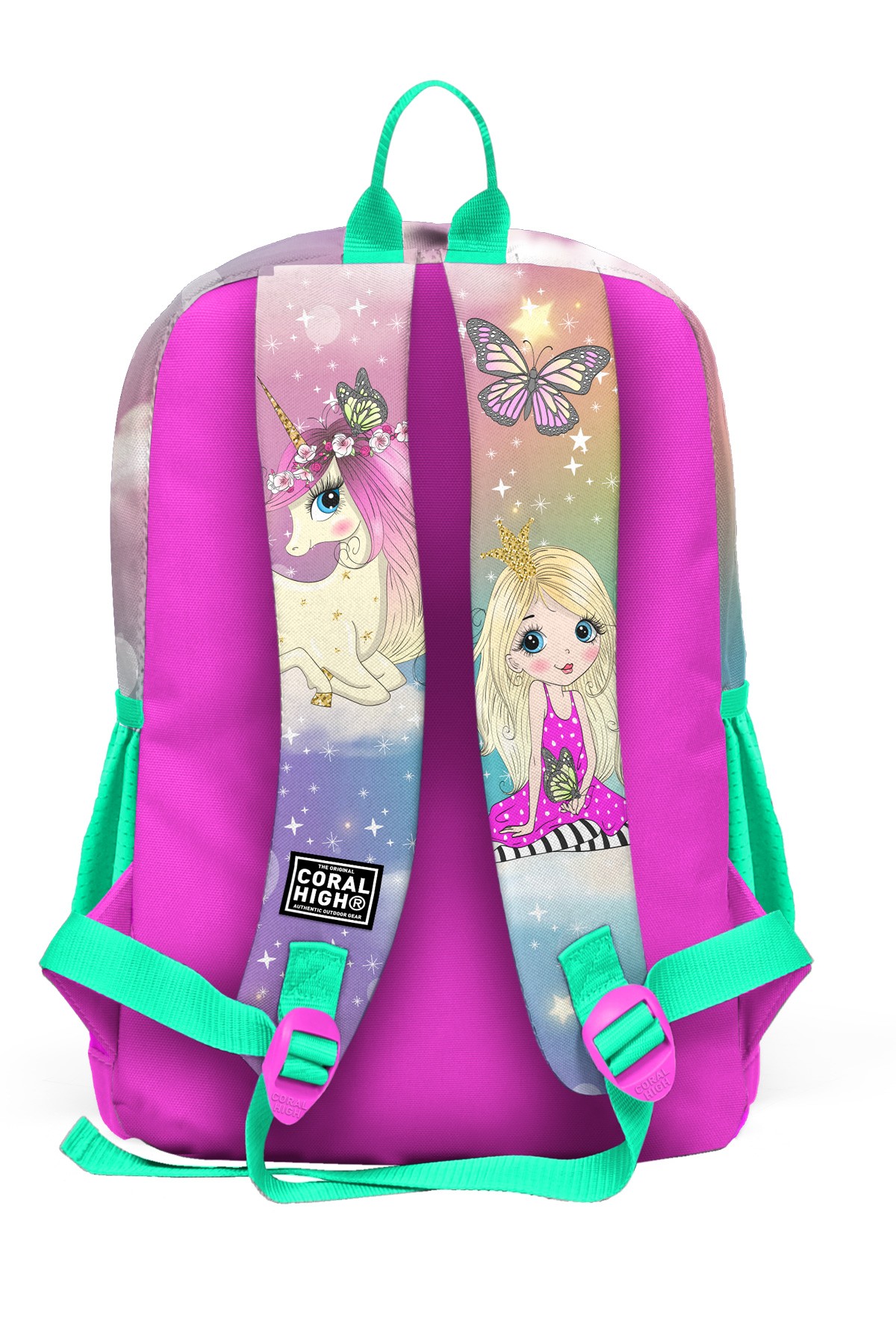 Coral High Kids Pembe Su Yeşili Unicornlu Kız Desenli Dört Bölmeli Okul Sırt Çantası 23733